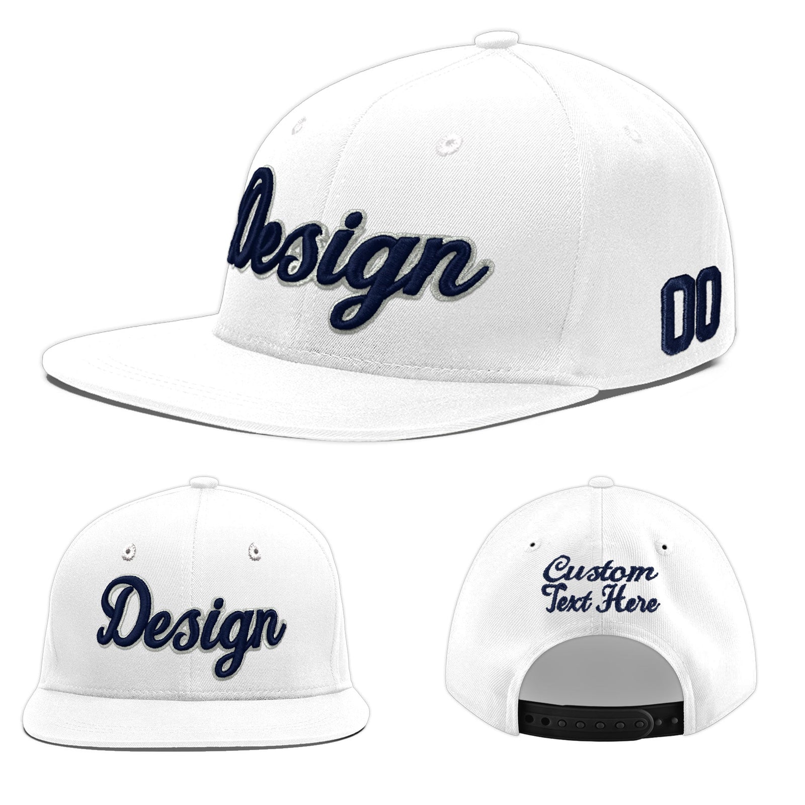 Custom White 3D Puff Embroidery Flat Embroidery Casual Sport Baseball Cap