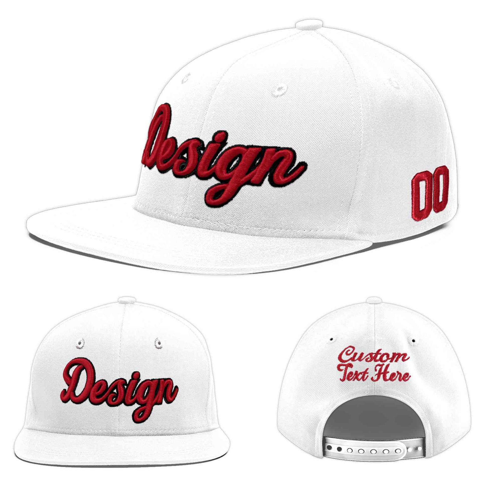 Custom White 3D Puff Embroidery Flat Embroidery Casual Sport Baseball Cap