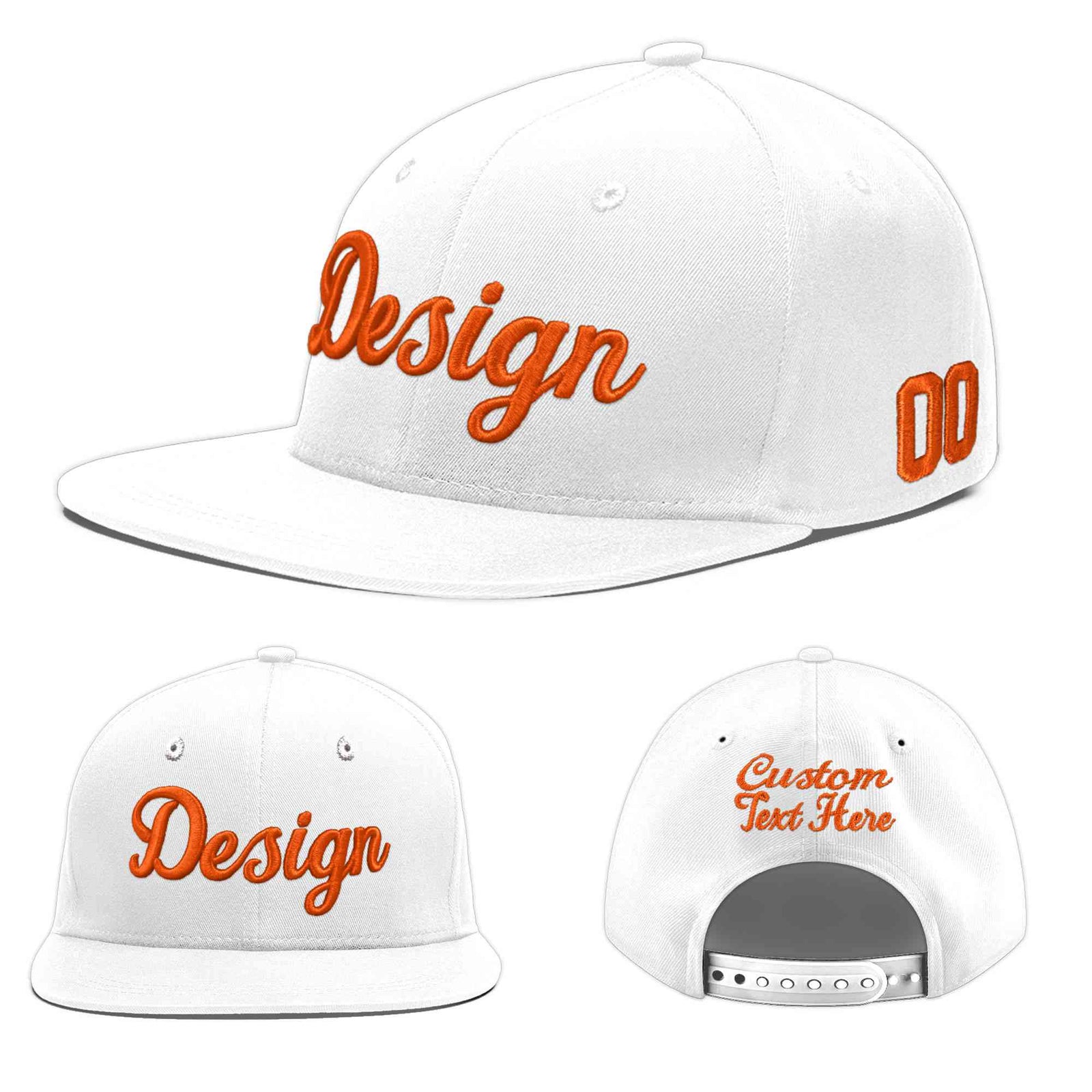 Custom White 3D Puff Embroidery Flat Embroidery Casual Sport Baseball Cap