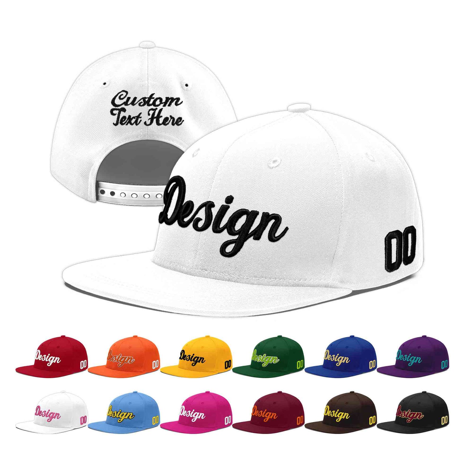 Custom White 3D Puff Embroidery Flat Embroidery Casual Sport Baseball Cap