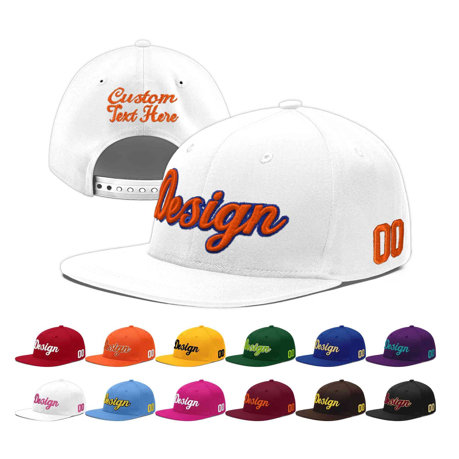 Custom White 3D Puff Embroidery Flat Embroidery Casual Sport Baseball Cap