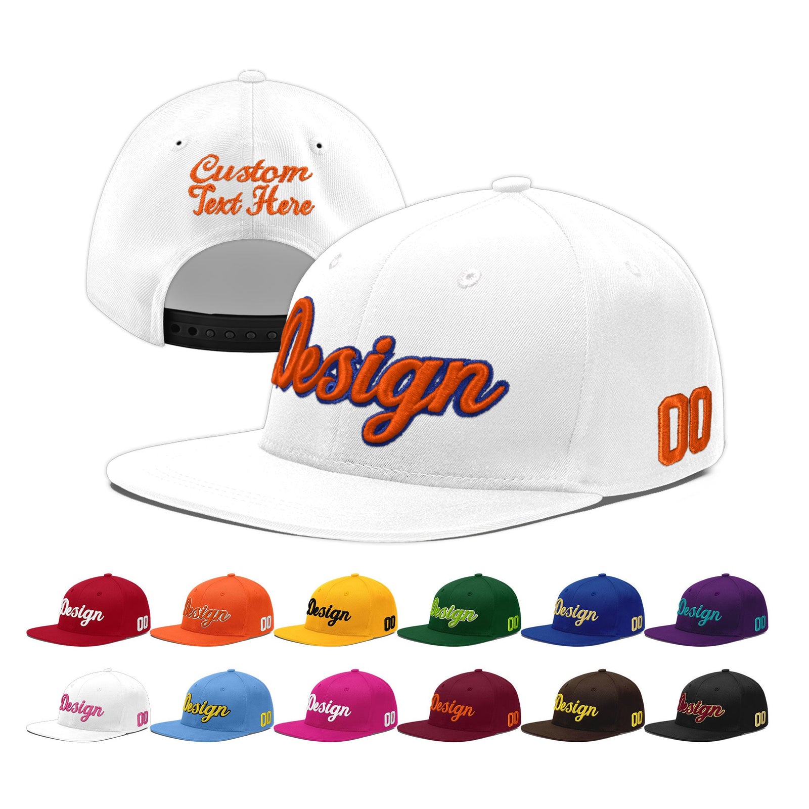 Custom White 3D Puff Embroidery Flat Embroidery Casual Sport Baseball Cap