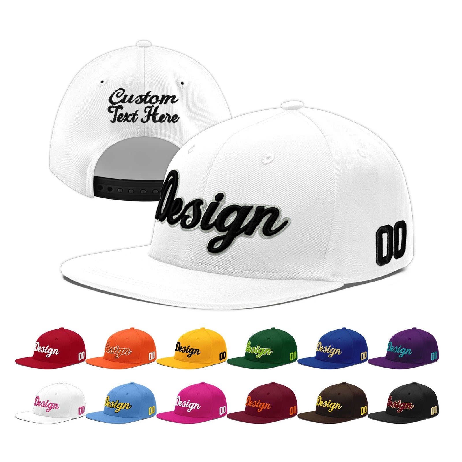 Custom White 3D Puff Embroidery Flat Embroidery Casual Sport Baseball Cap