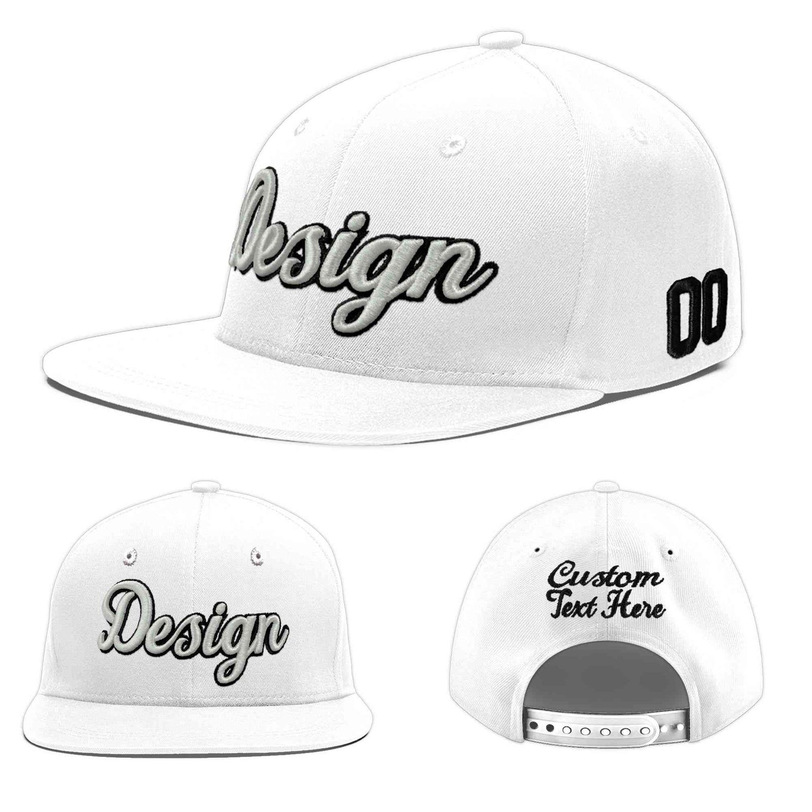 Custom White 3D Puff Embroidery Flat Embroidery Casual Sport Baseball Cap