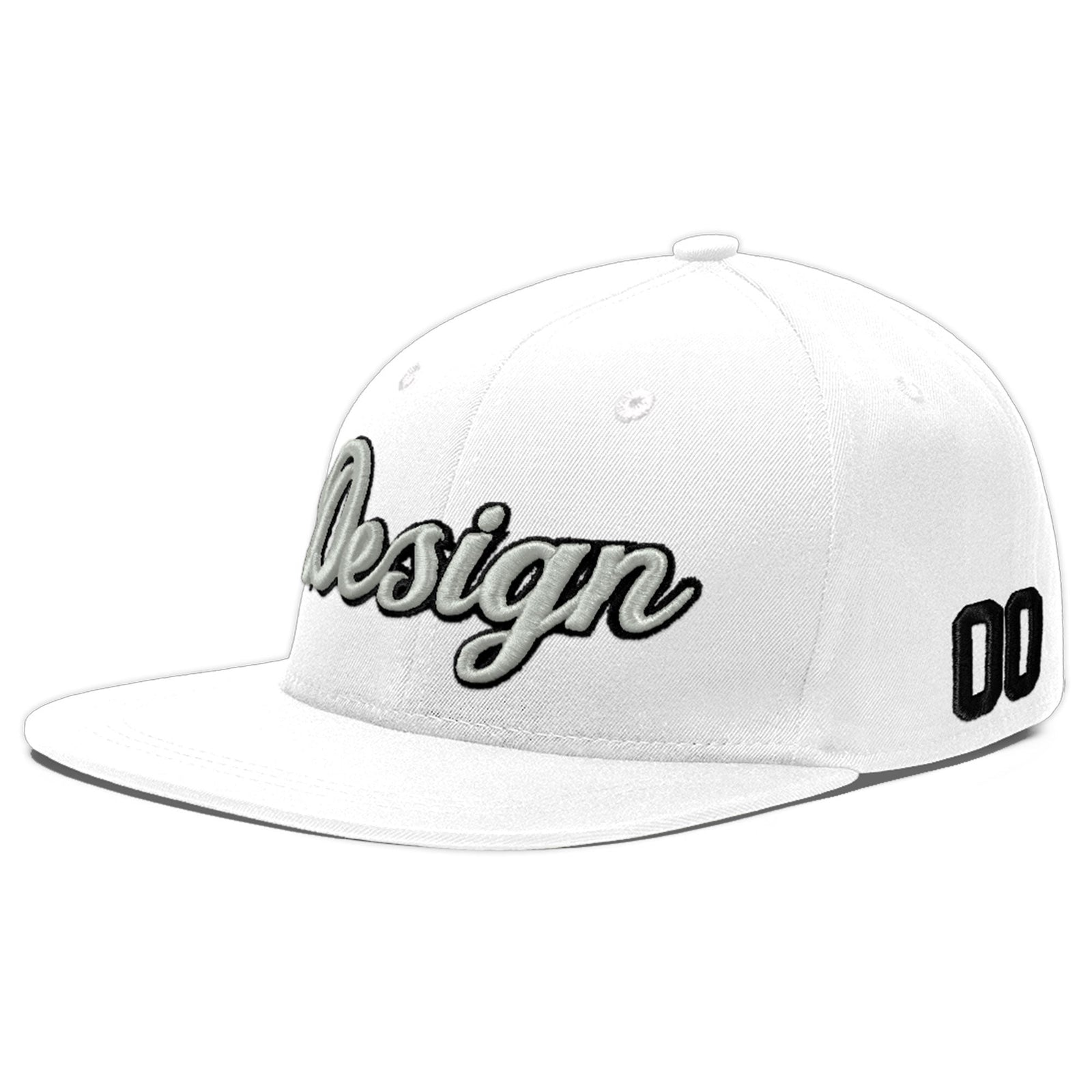 Custom White 3D Puff Embroidery Flat Embroidery Casual Sport Baseball Cap