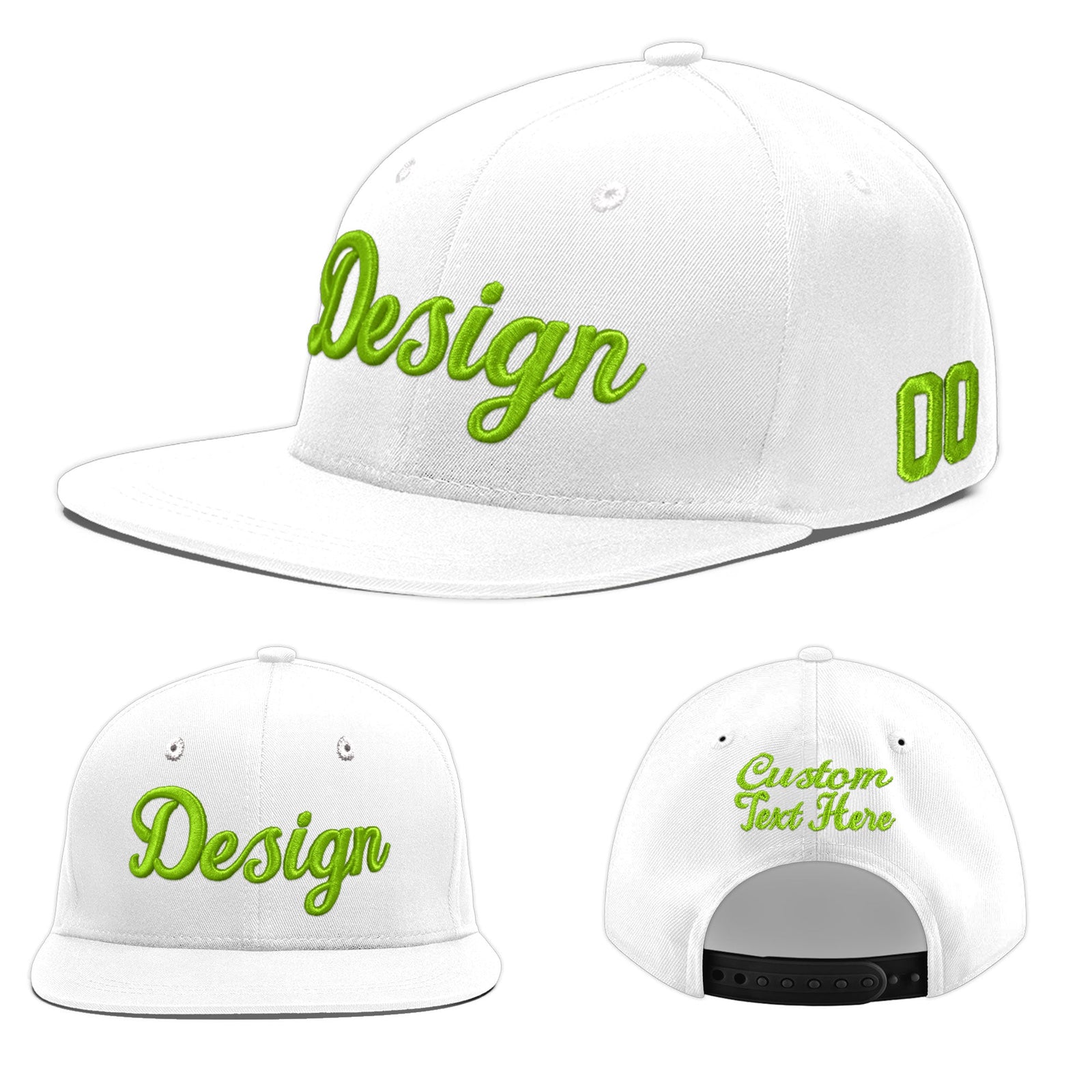 Custom White 3D Puff Embroidery Flat Embroidery Casual Sport Baseball Cap