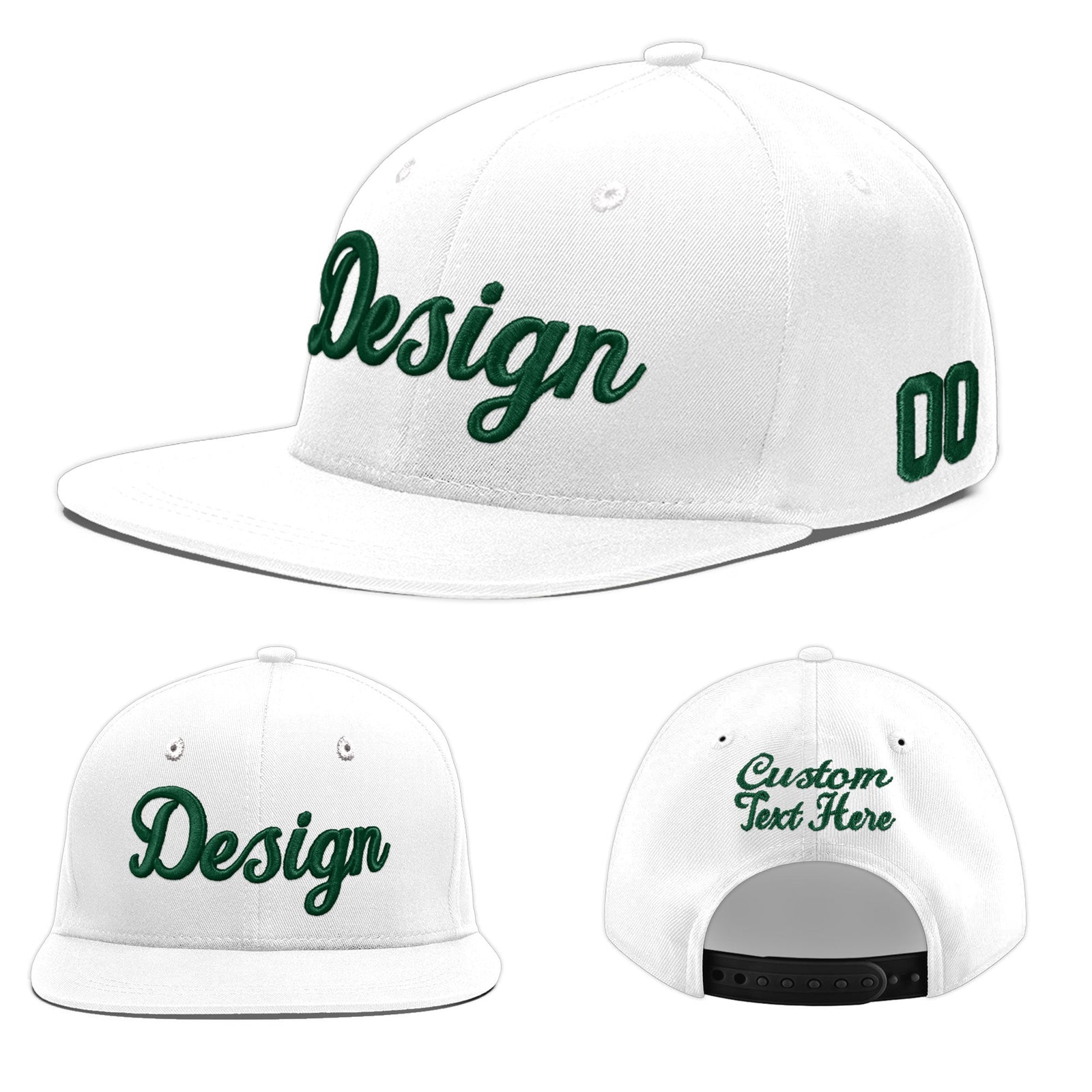 Custom White 3D Puff Embroidery Flat Embroidery Casual Sport Baseball Cap