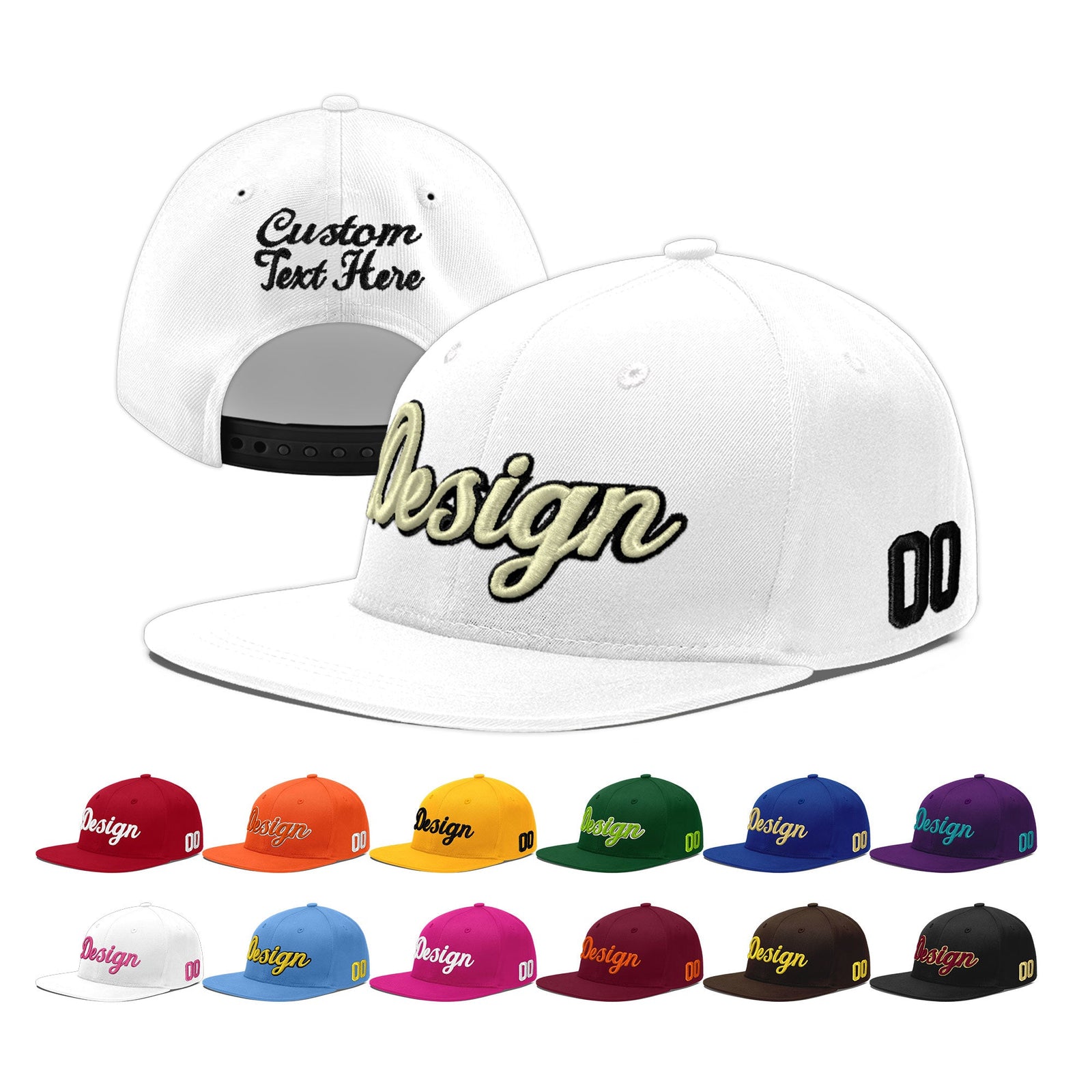 Custom White 3D Puff Embroidery Flat Embroidery Casual Sport Baseball Cap