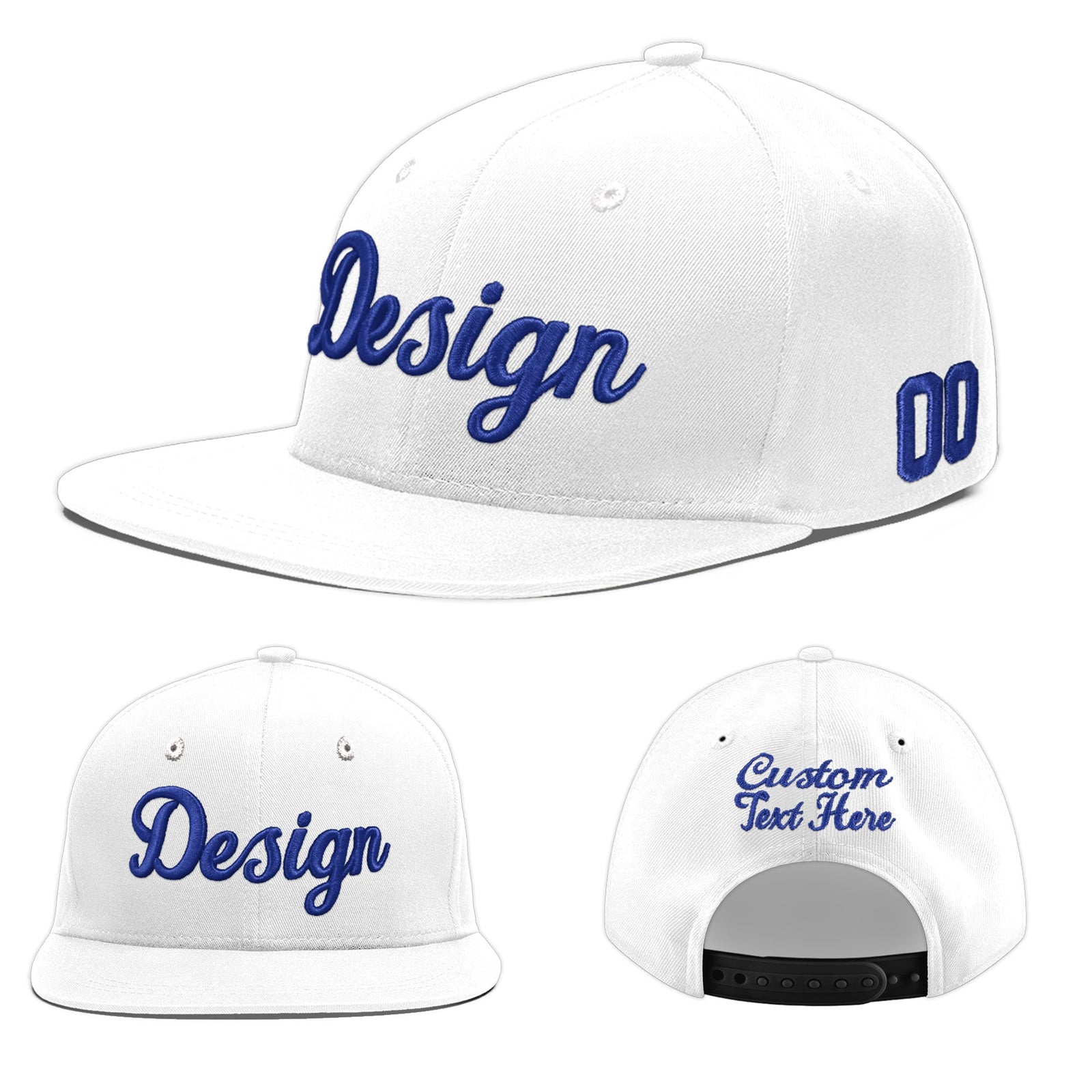 Custom White 3D Puff Embroidery Flat Embroidery Casual Sport Baseball Cap