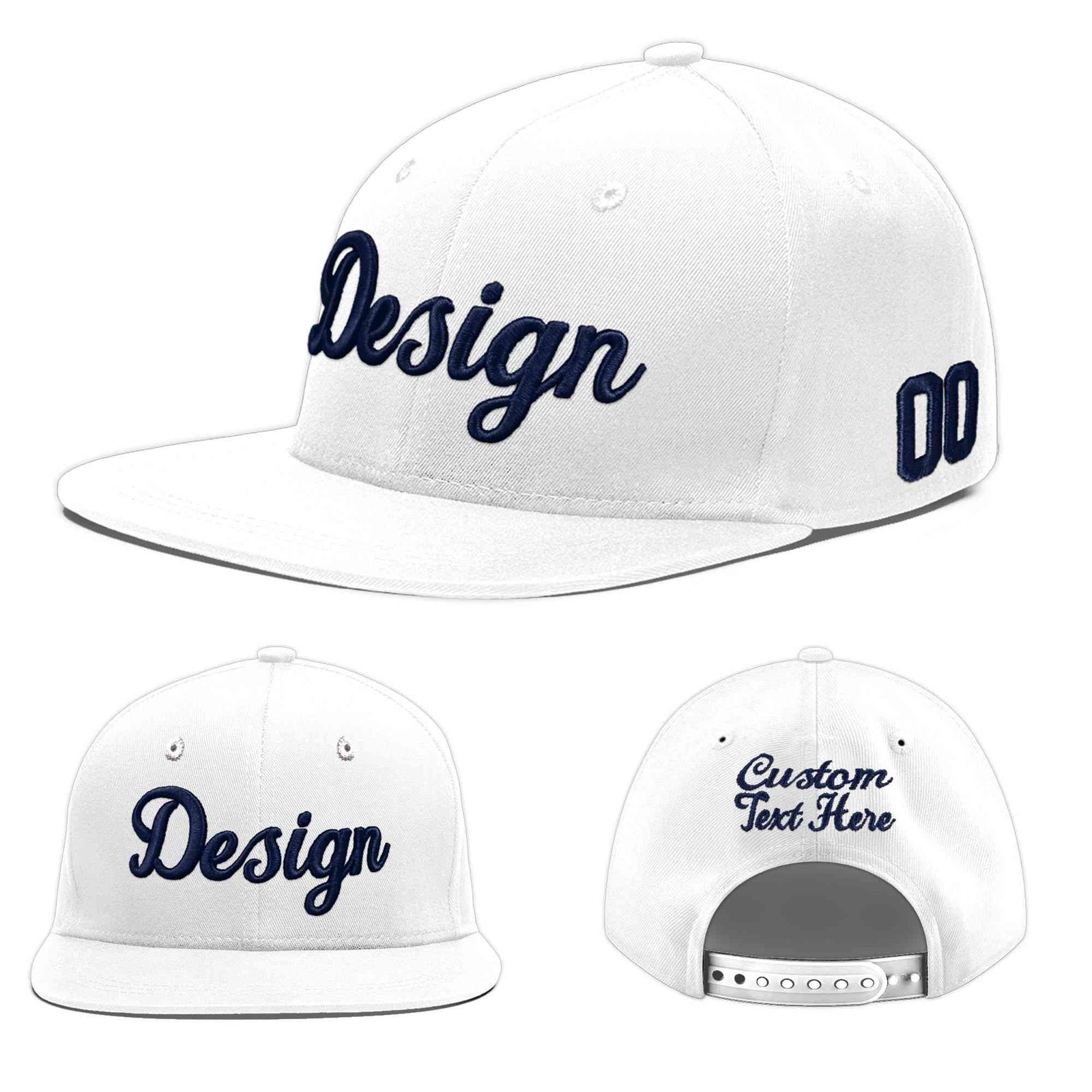 Custom White 3D Puff Embroidery Flat Embroidery Casual Sport Baseball Cap