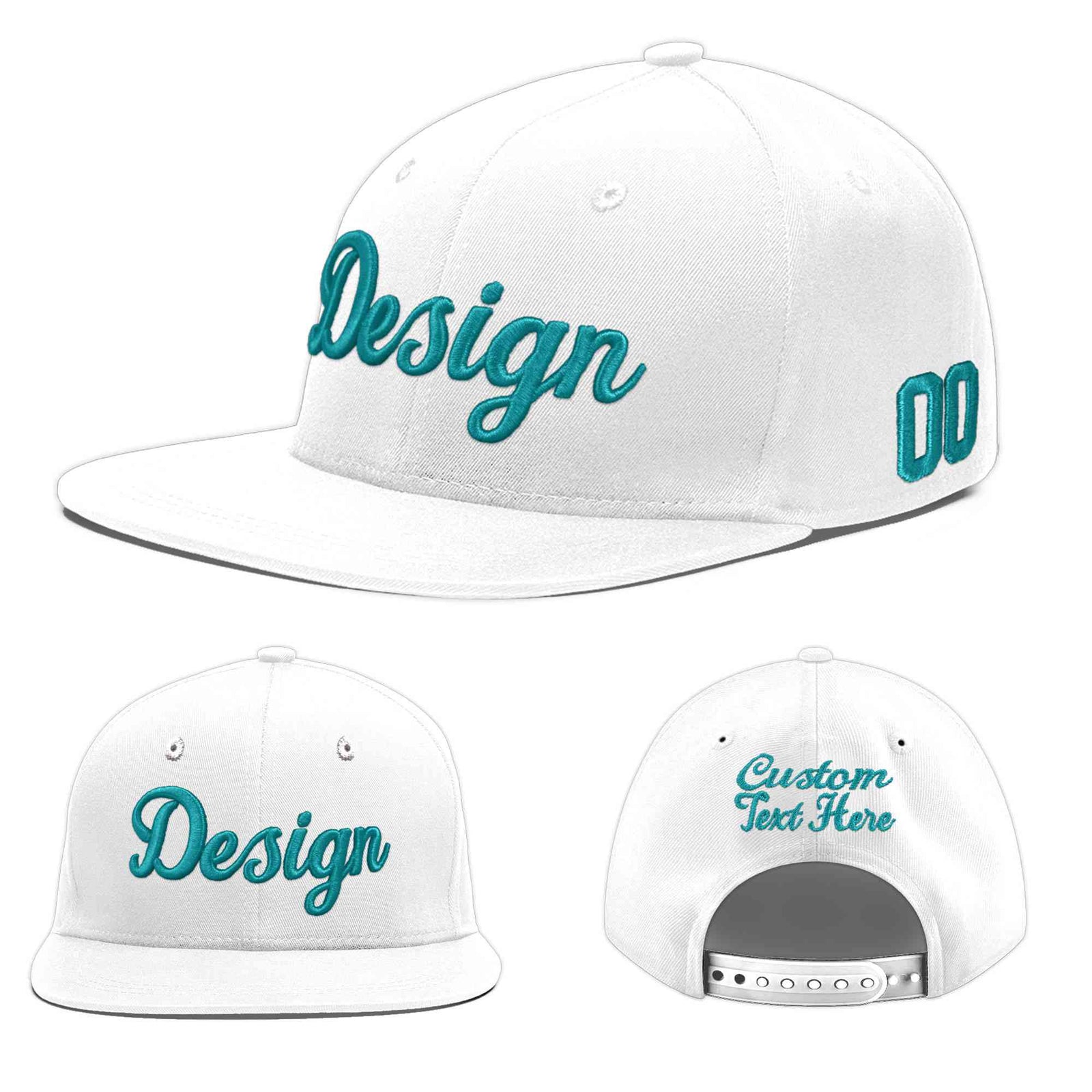 Custom White 3D Puff Embroidery Flat Embroidery Casual Sport Baseball Cap