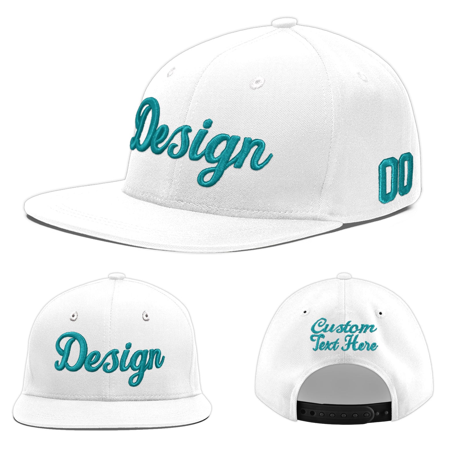 Custom White 3D Puff Embroidery Flat Embroidery Casual Sport Baseball Cap