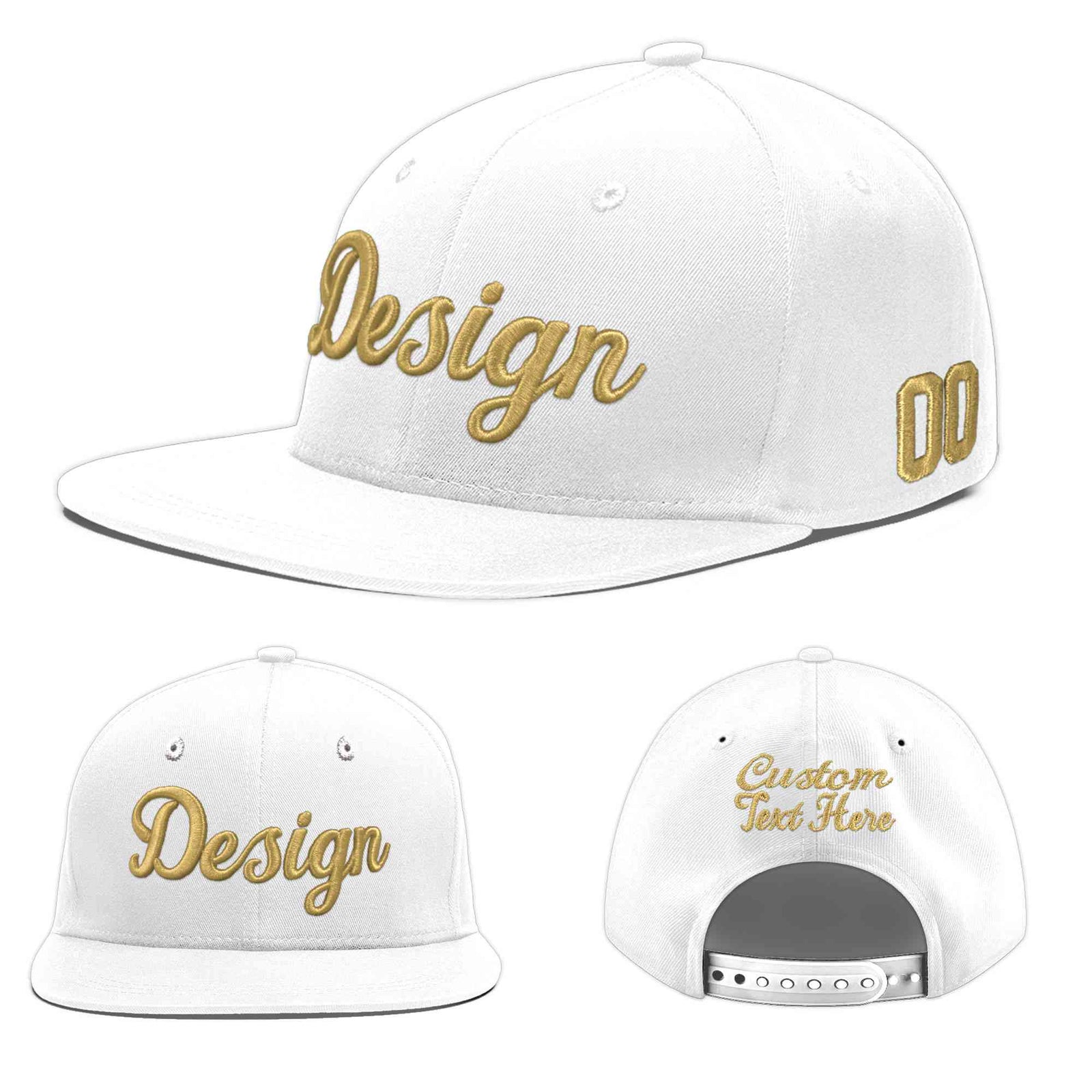 Custom White 3D Puff Embroidery Flat Embroidery Casual Sport Baseball Cap