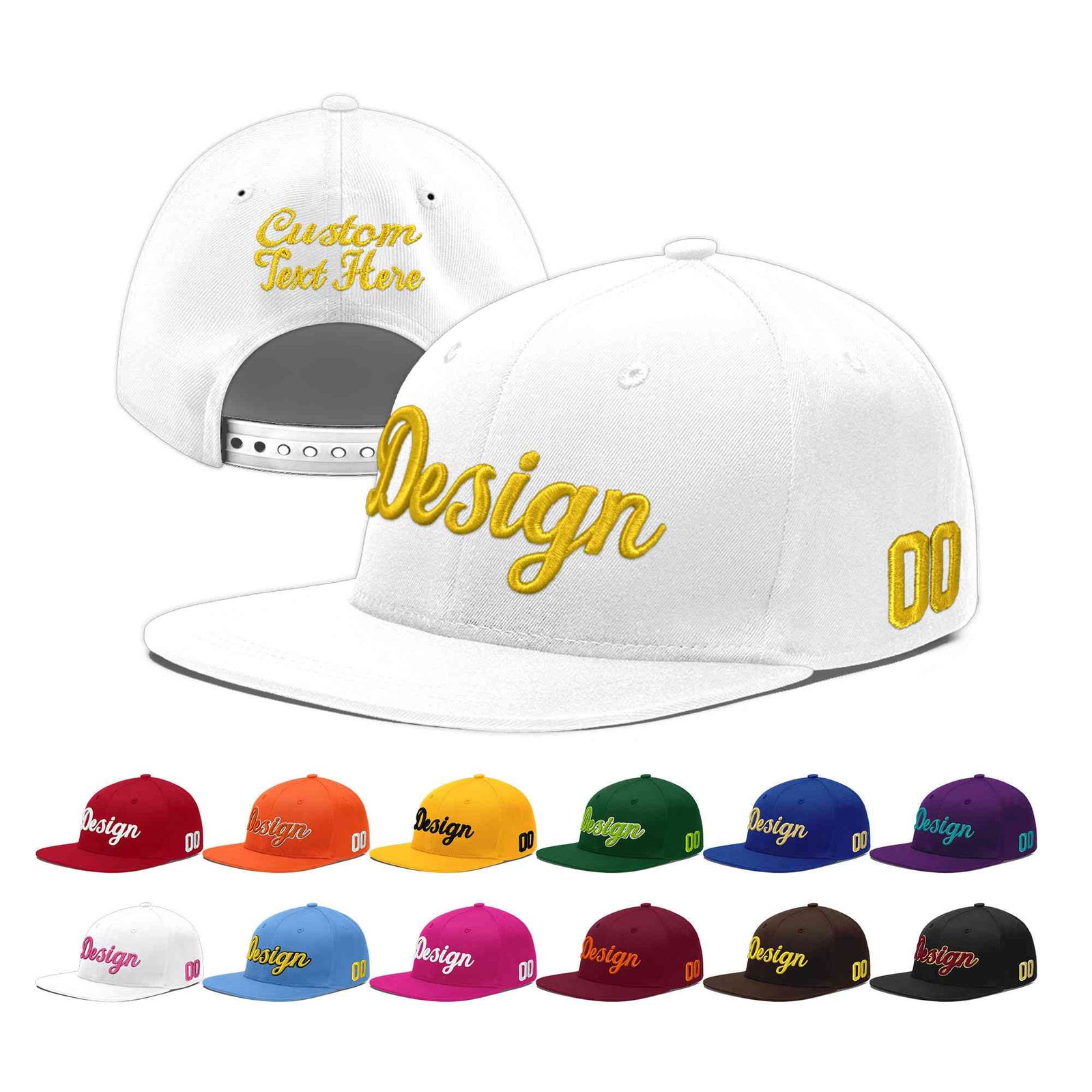 Custom White 3D Puff Embroidery Flat Embroidery Casual Sport Baseball Cap