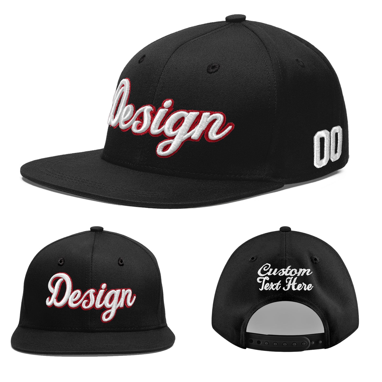 Custom Black 3D Puff Embroidery Flat Embroidery Casual Sport Baseball Cap