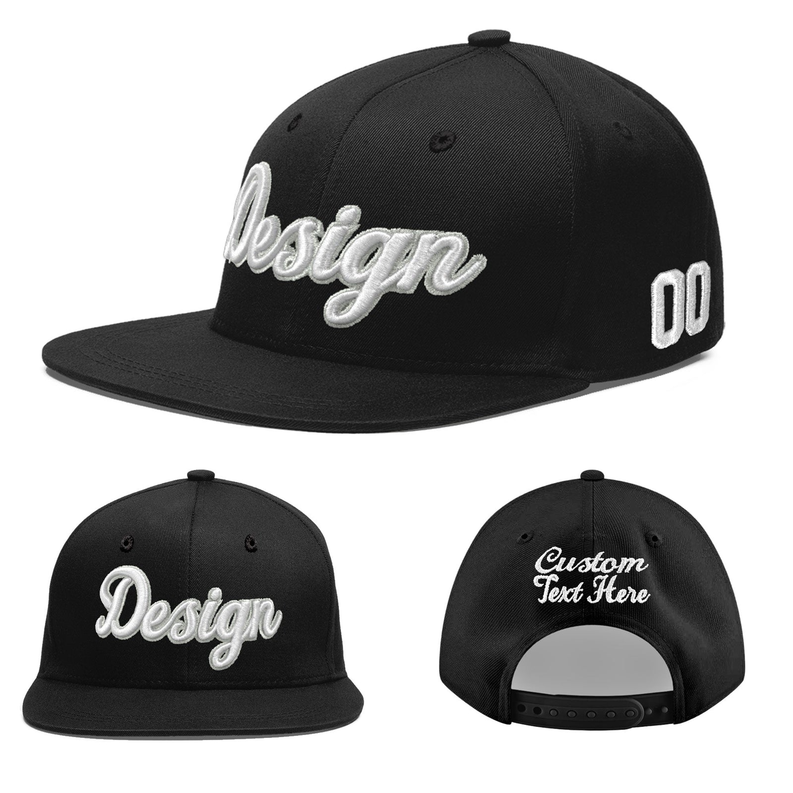 Custom Black 3D Puff Embroidery Flat Embroidery Casual Sport Baseball Cap