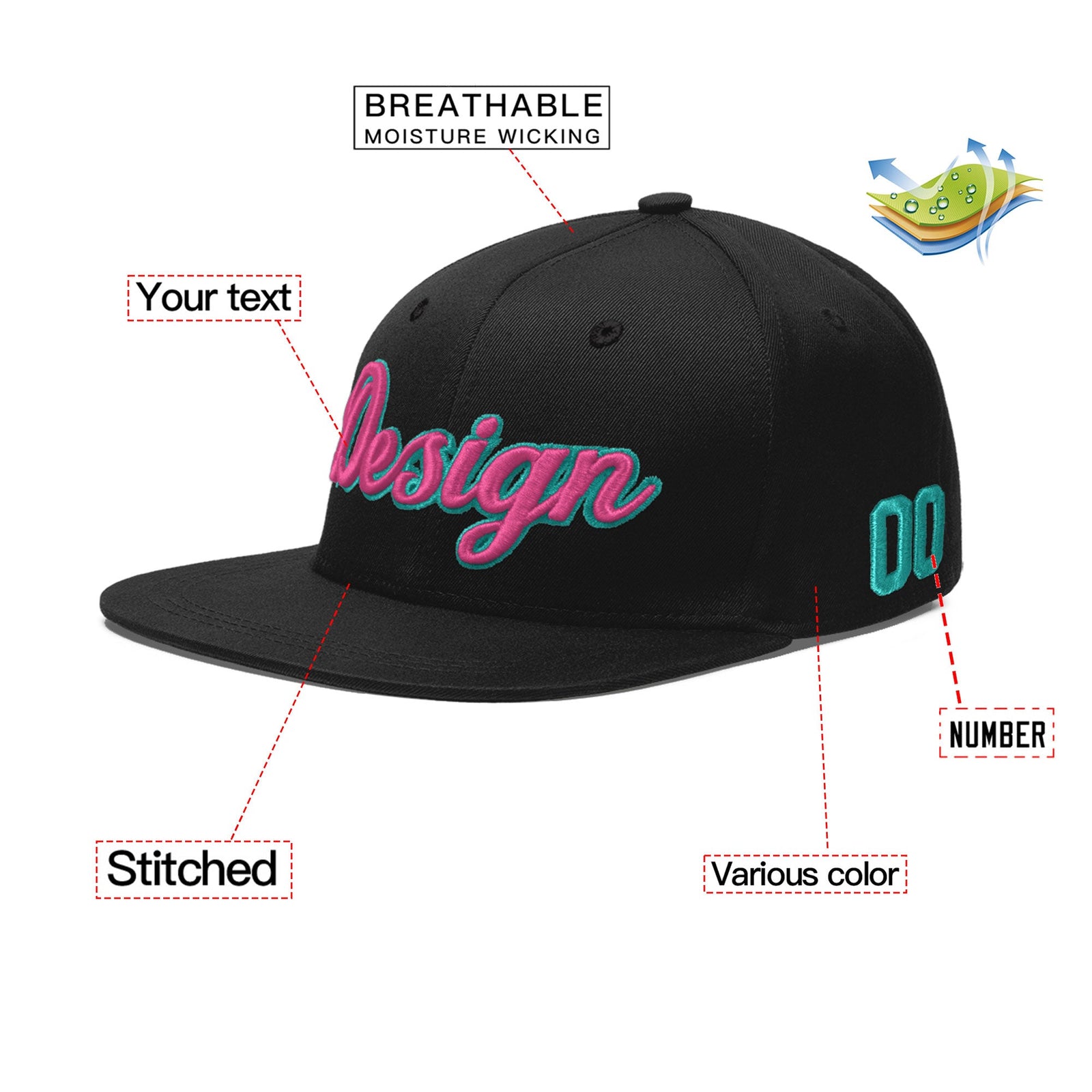 Custom Black 3D Puff Embroidery Flat Embroidery Casual Sport Baseball Cap