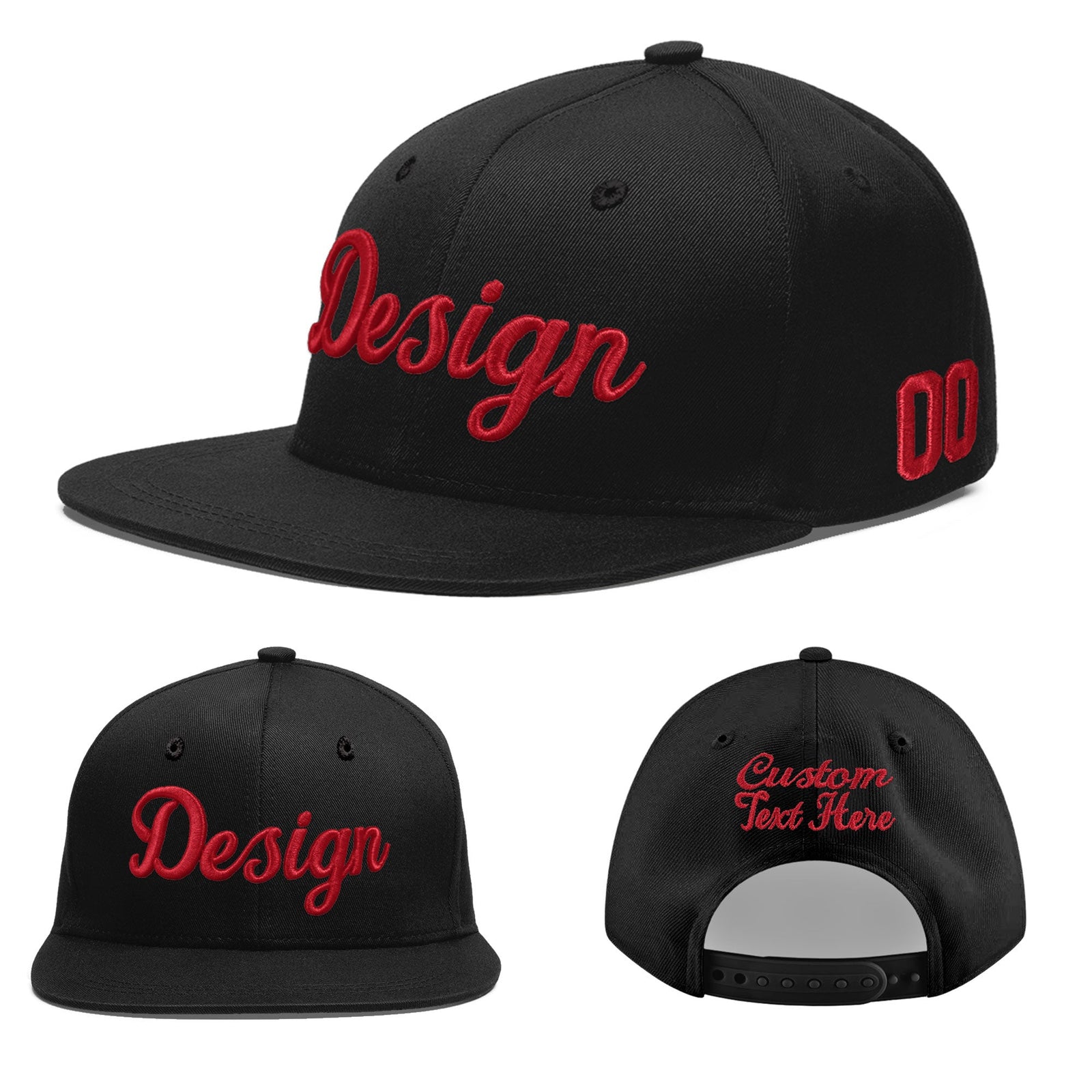 Custom Black 3D Puff Embroidery Flat Embroidery Casual Sport Baseball Cap