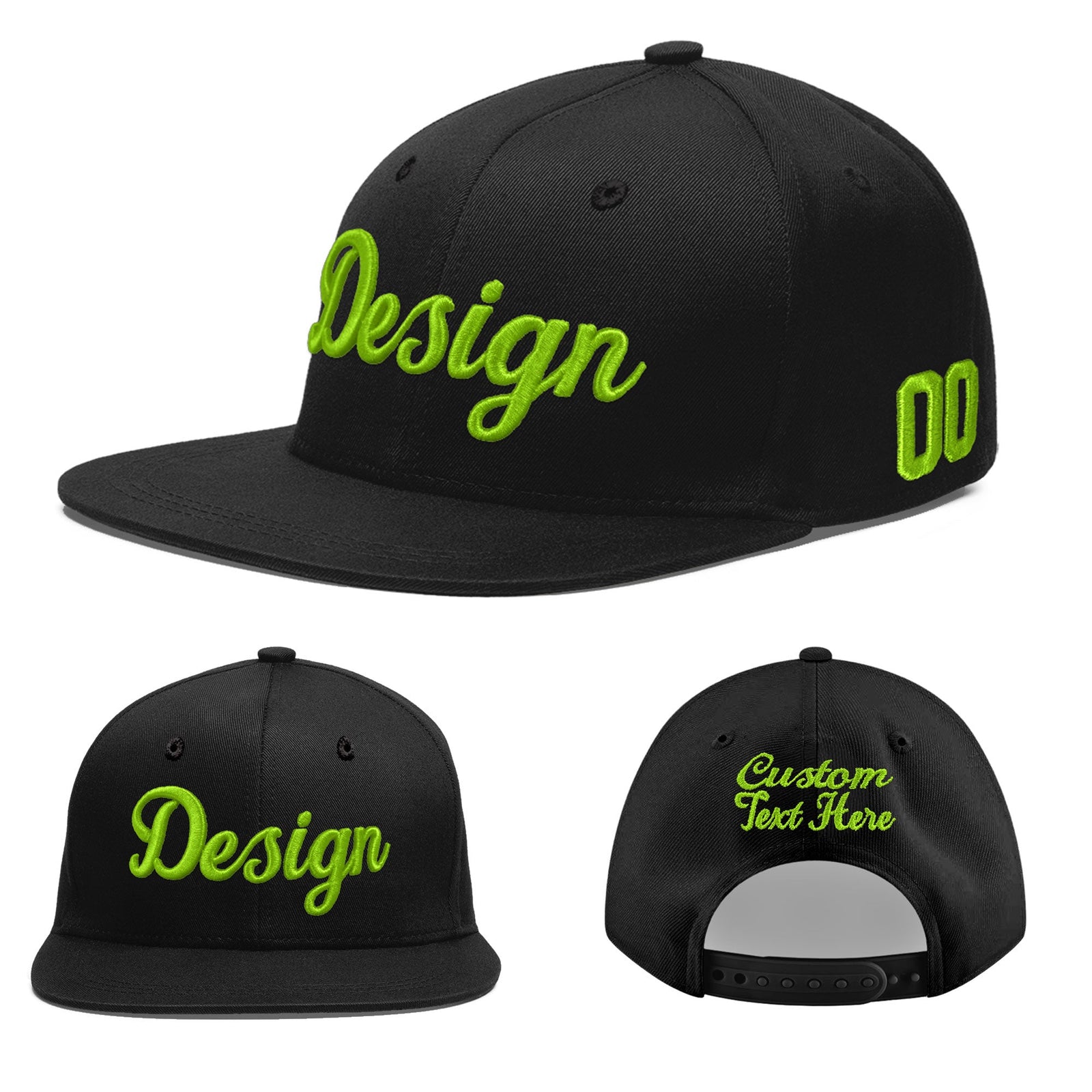 Custom Black 3D Puff Embroidery Flat Embroidery Casual Sport Baseball Cap