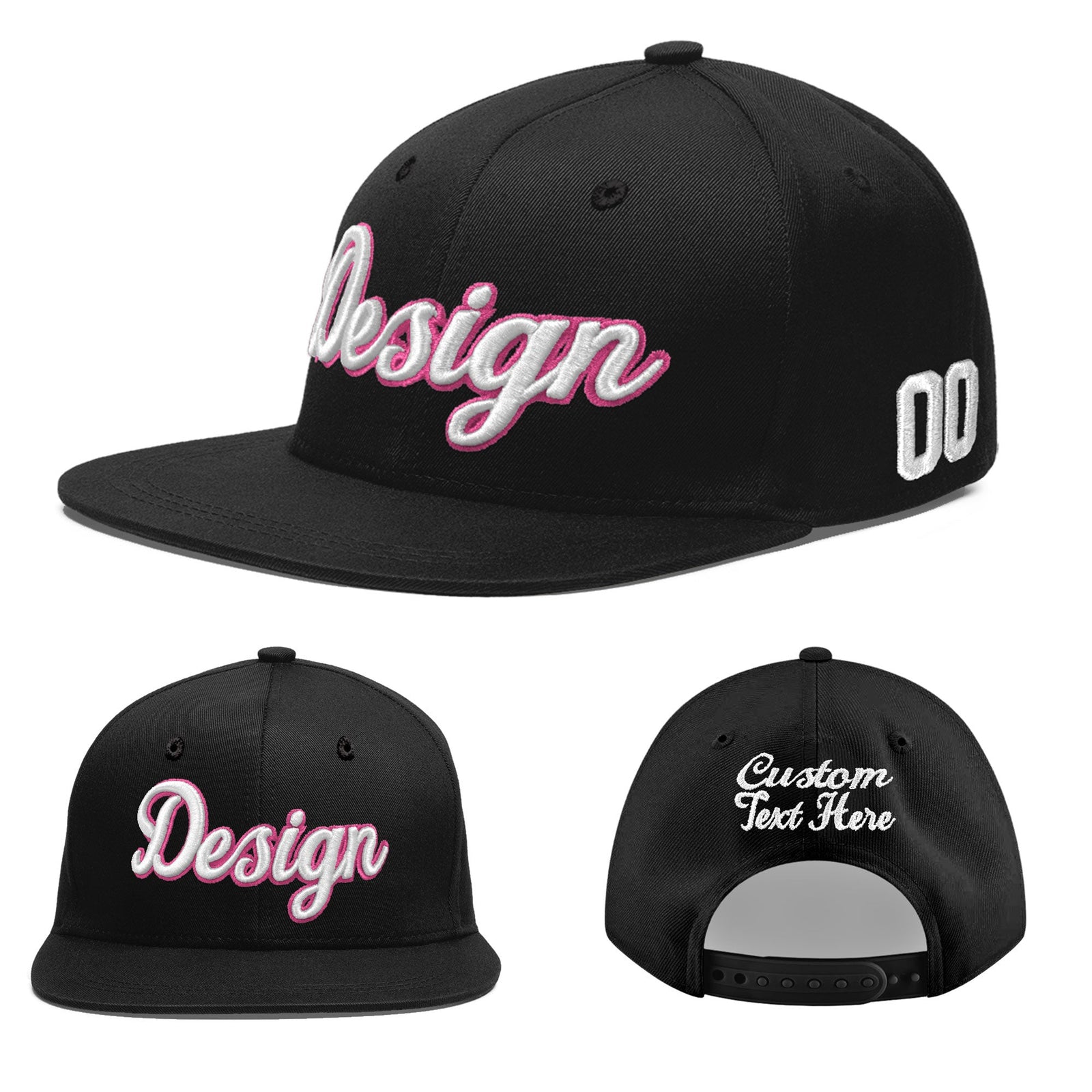 Custom Black 3D Puff Embroidery Flat Embroidery Casual Sport Baseball Cap