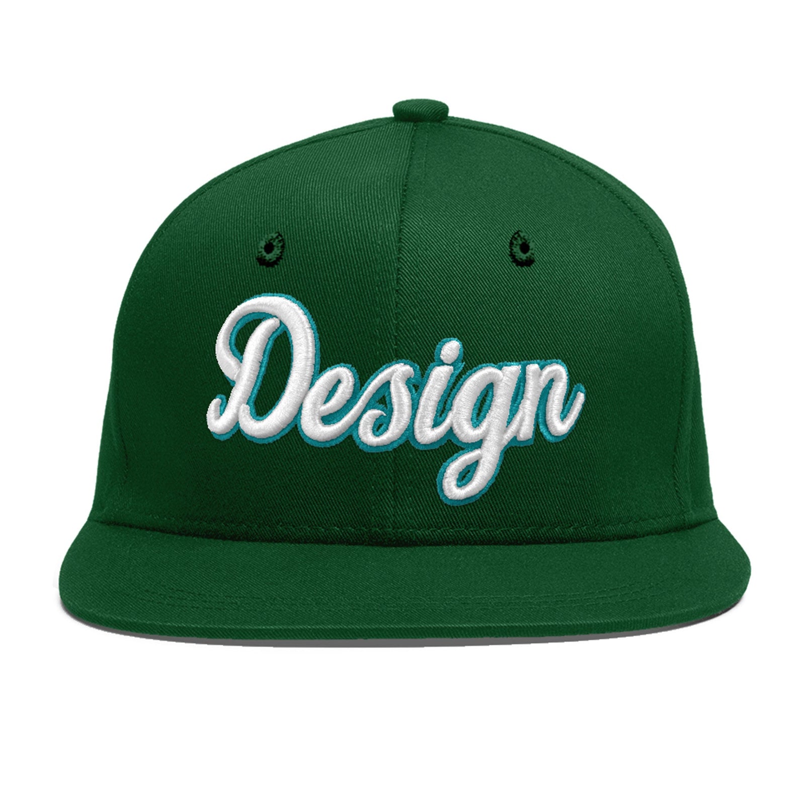 Custom Green 3D Puff Embroidery Flat Embroidery Casual Sport Baseball Cap