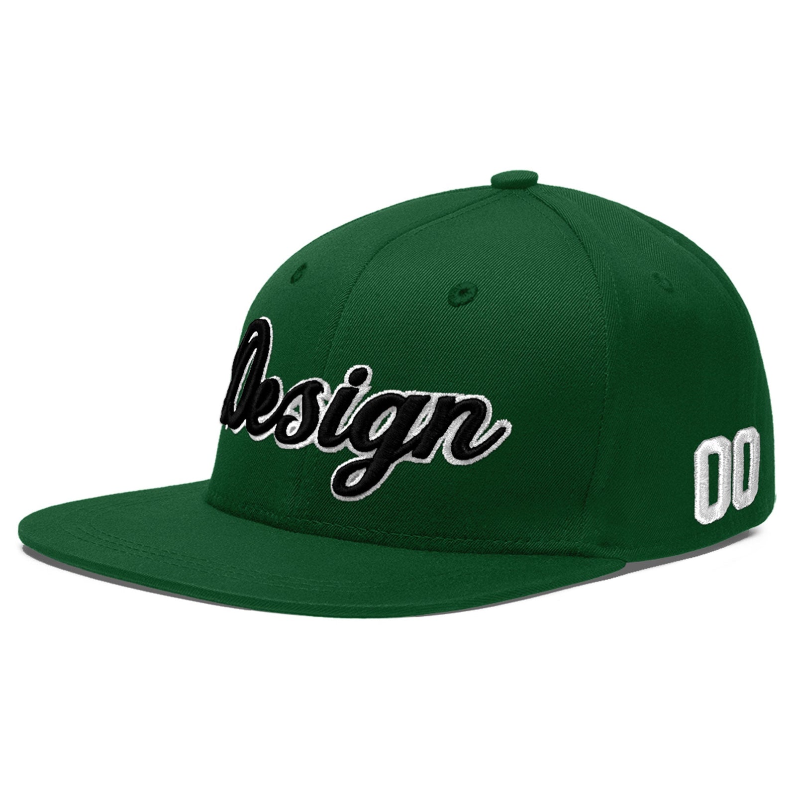 Custom Green 3D Puff Embroidery Flat Embroidery Casual Sport Baseball Cap