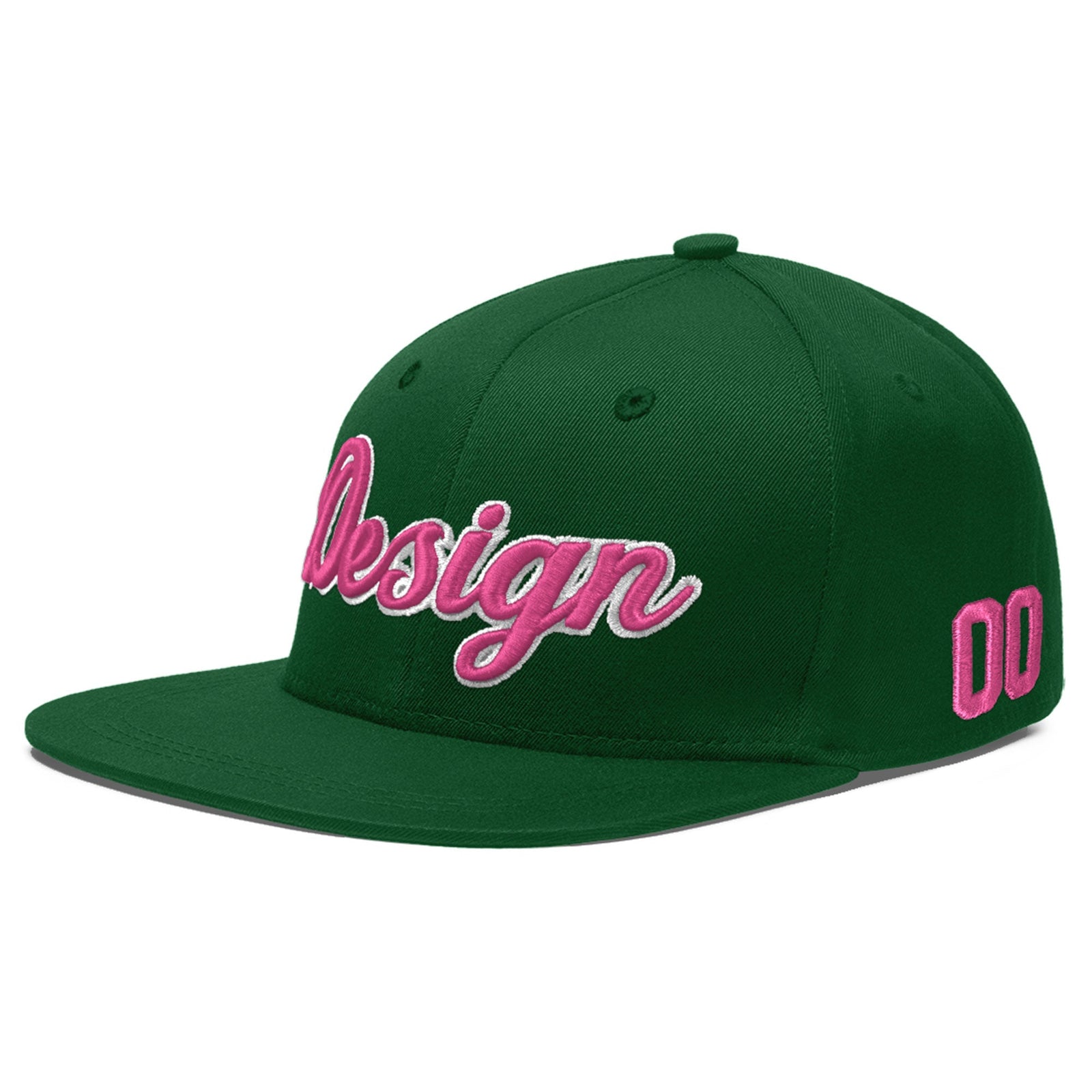 Custom Green 3D Puff Embroidery Flat Embroidery Casual Sport Baseball Cap