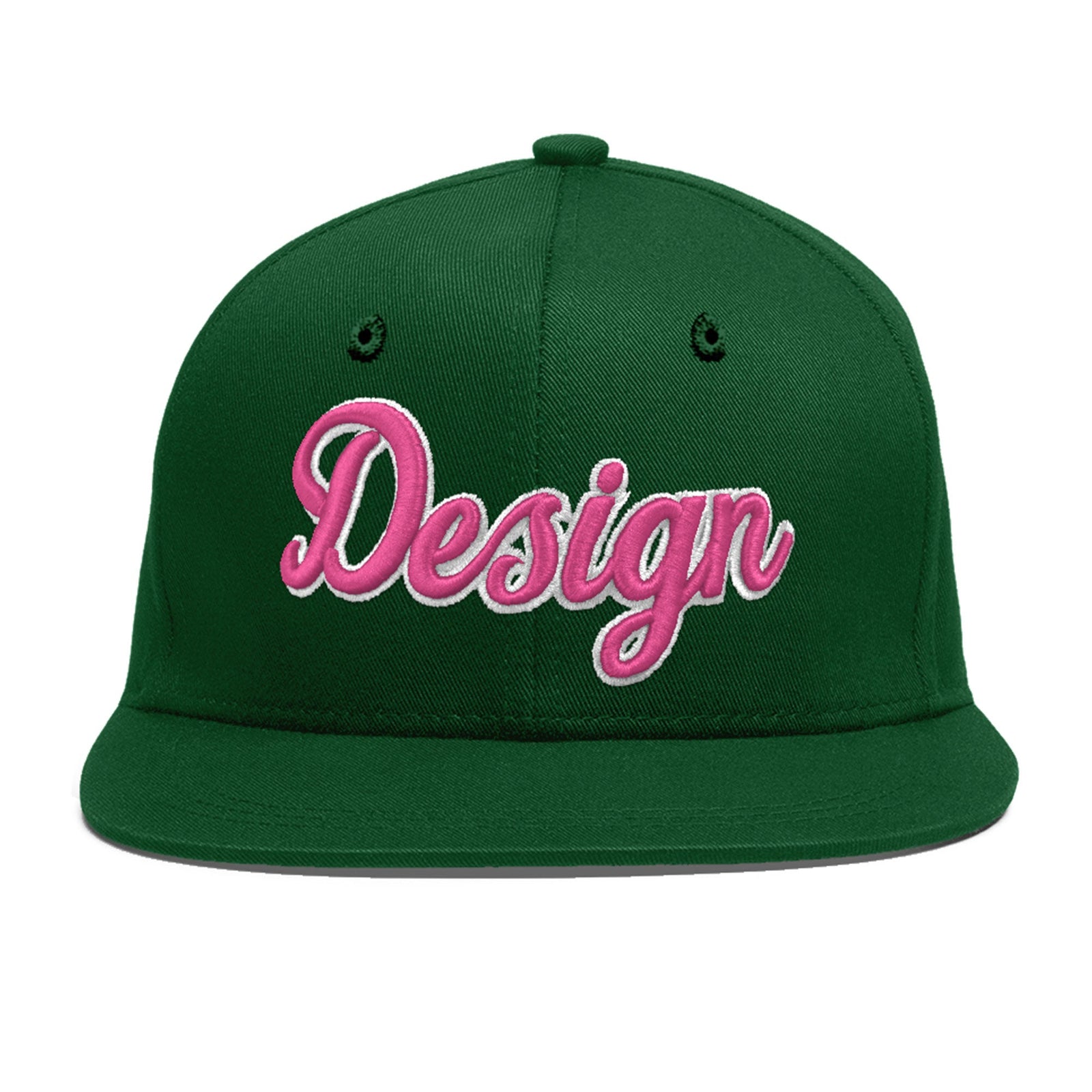 Custom Green 3D Puff Embroidery Flat Embroidery Casual Sport Baseball Cap