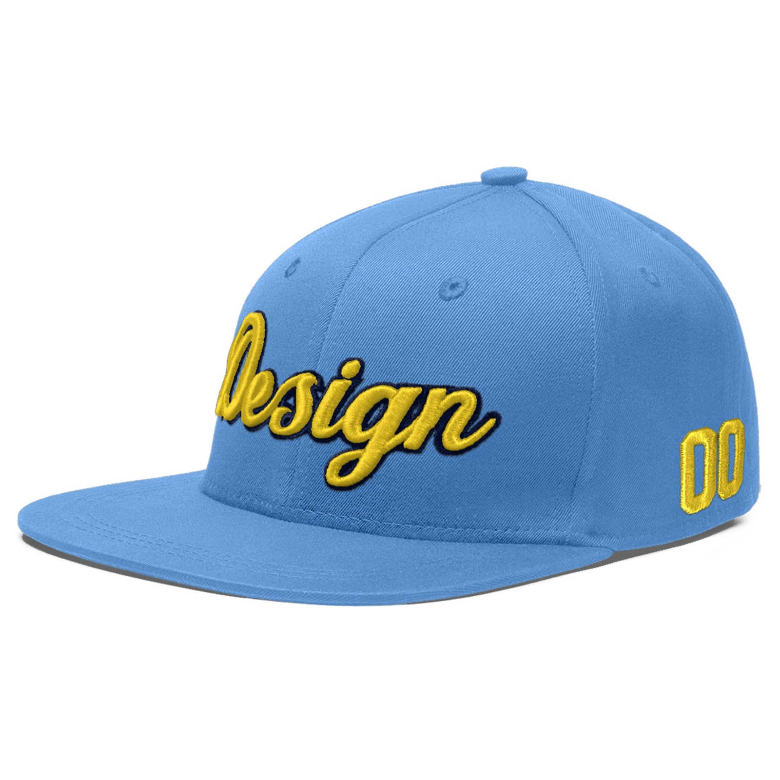 Custom Powder Blue 3D Puff Embroidery Flat Embroidery Casual Sport Baseball Cap