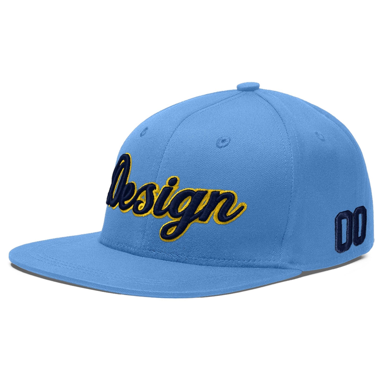 Custom Light Blue 3D Puff Embroidery Flat Embroidery Casual Sport Baseball Cap