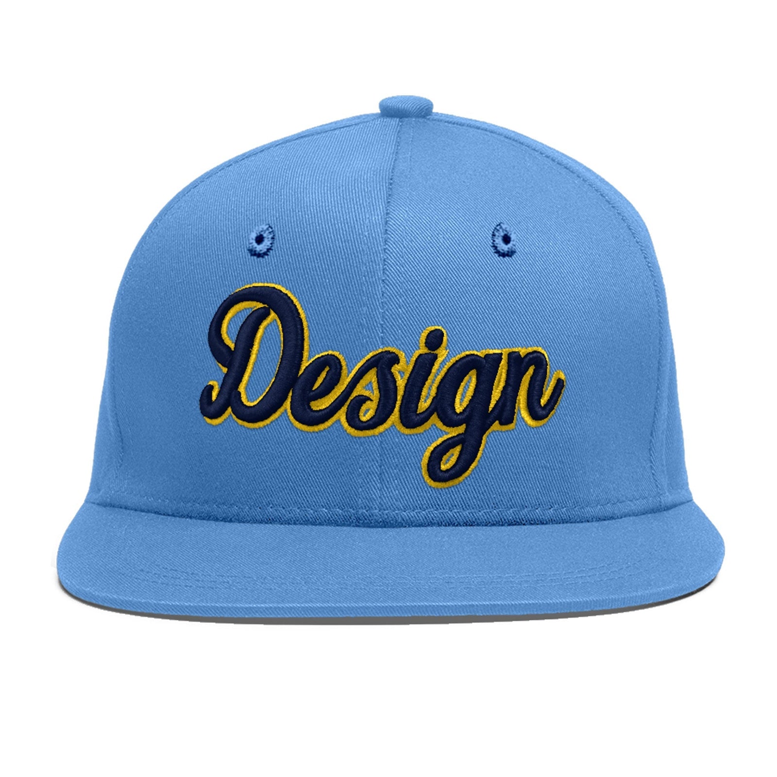 Custom Light Blue 3D Puff Embroidery Flat Embroidery Casual Sport Baseball Cap