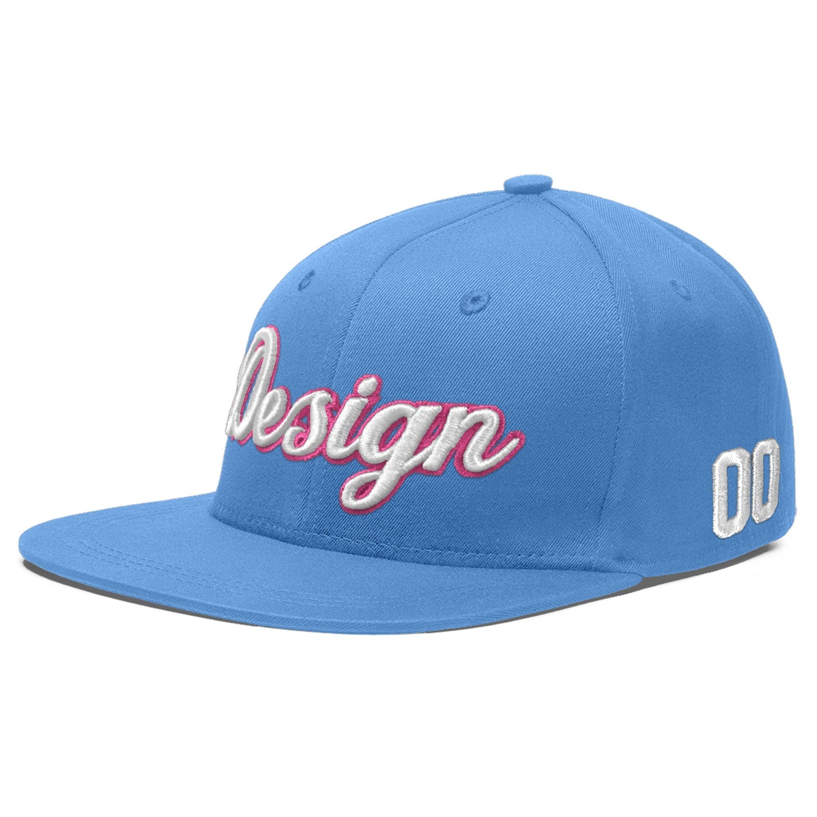 Custom Light Blue 3D Puff Embroidery Flat Embroidery Casual Sport Baseball Cap