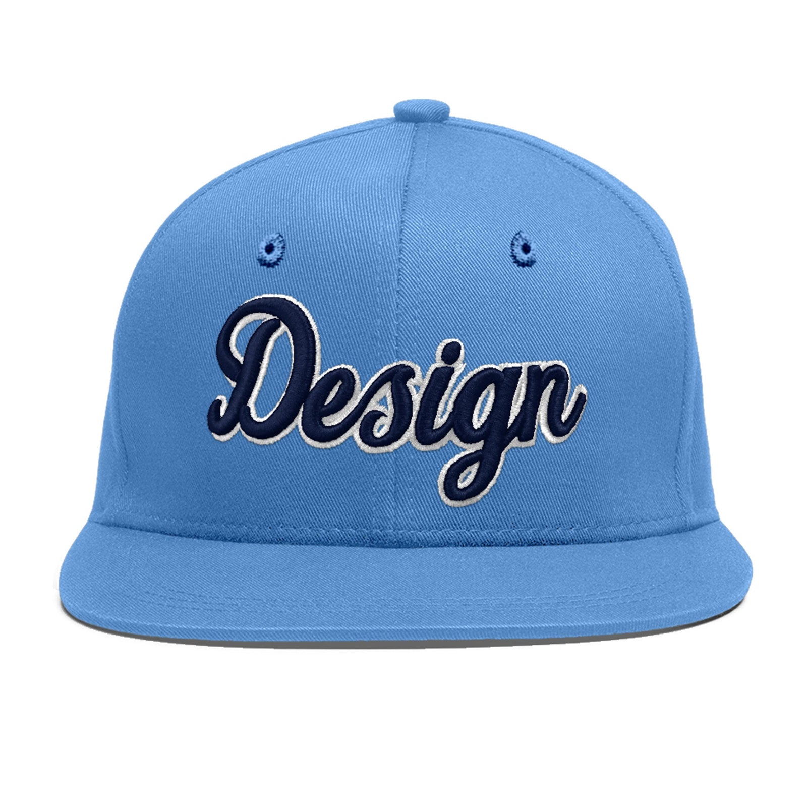 Custom Light Blue 3D Puff Embroidery Flat Embroidery Casual Sport Baseball Cap