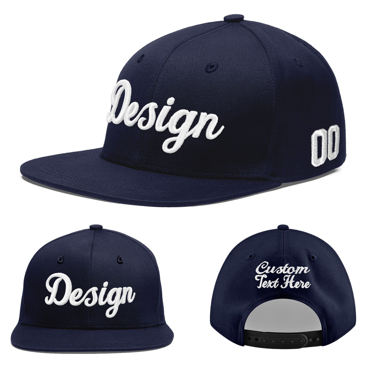 Custom Navy 3D Puff Embroidery Flat Embroidery Casual Sport Baseball Cap