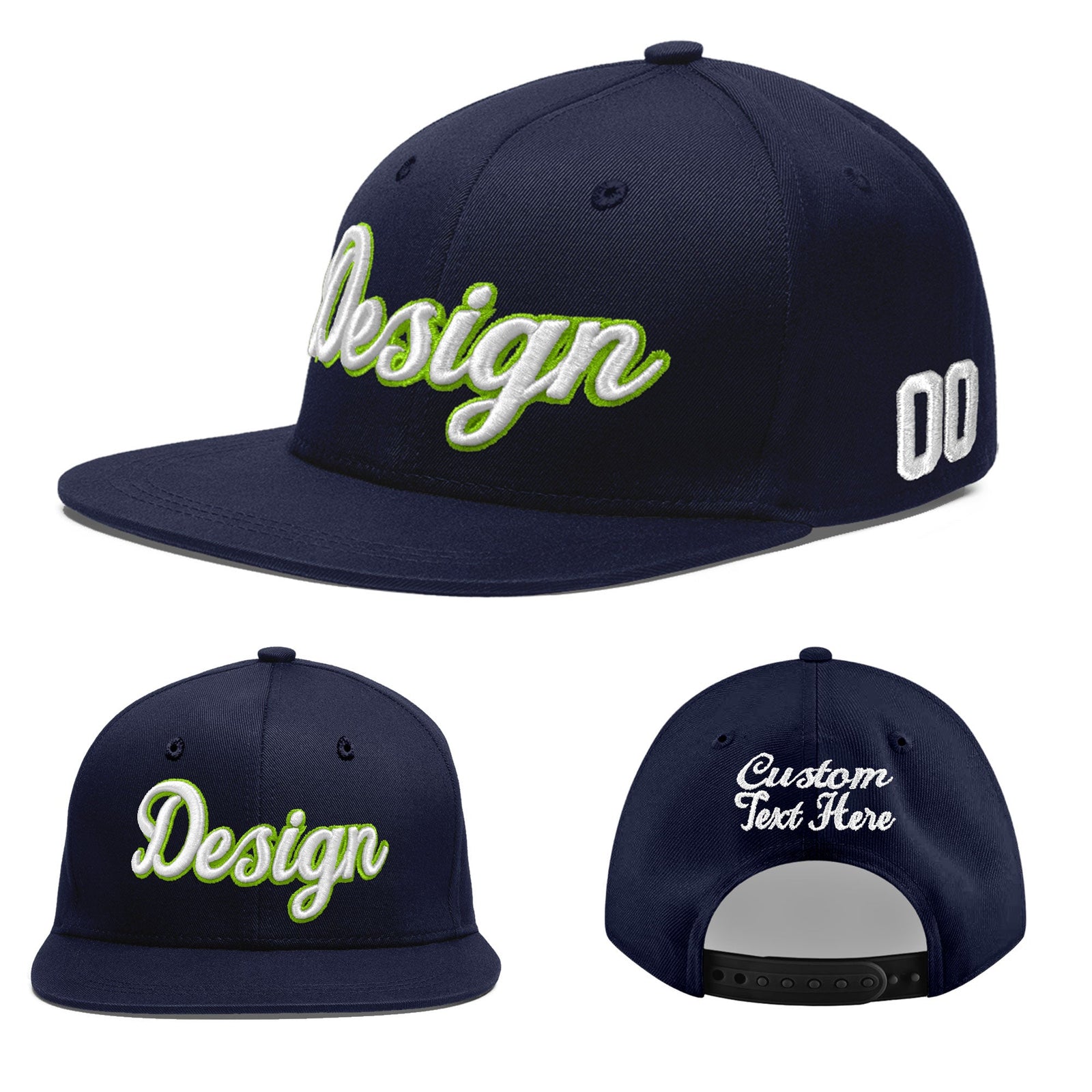 Custom Navy 3D Puff Embroidery Flat Embroidery Casual Sport Baseball Cap