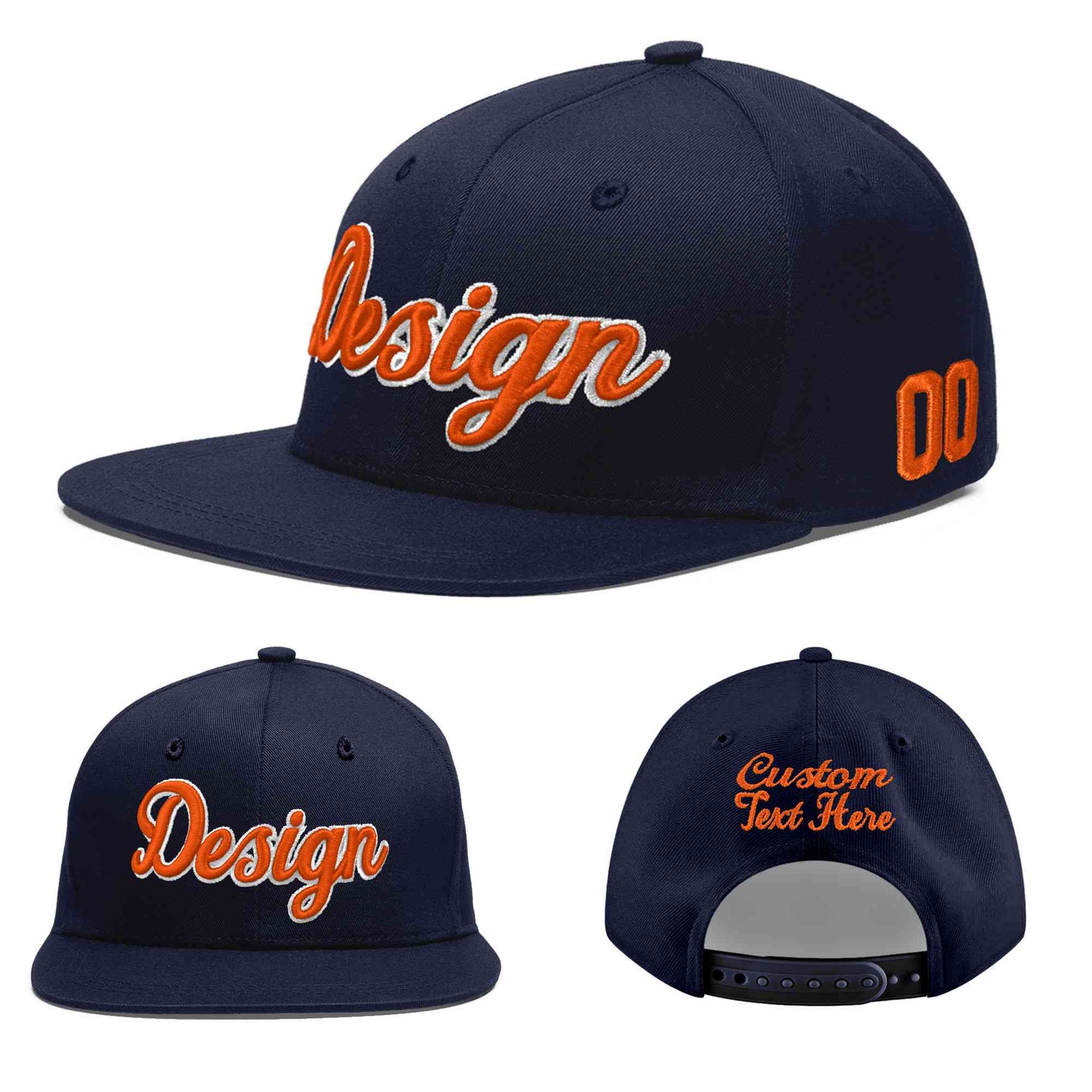 Custom Navy 3D Puff Embroidery Flat Embroidery Casual Sport Baseball Cap