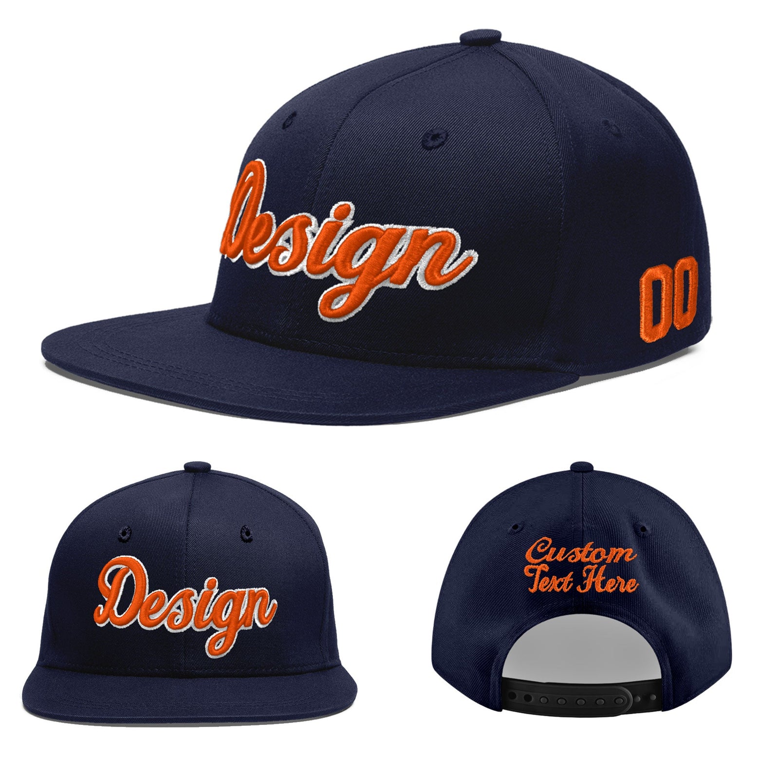 Custom Navy 3D Puff Embroidery Flat Embroidery Casual Sport Baseball Cap