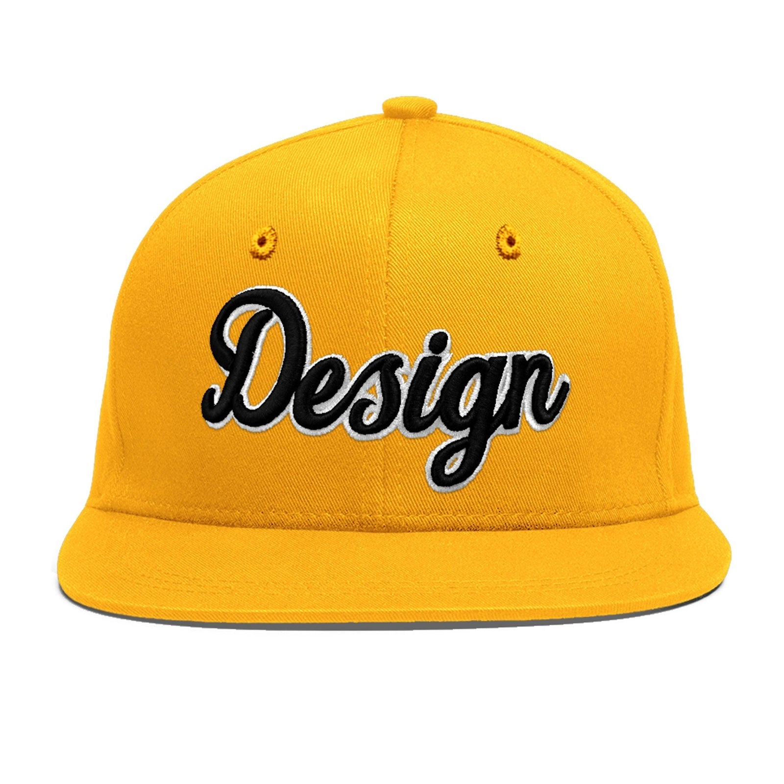 Custom Yellow 3D Puff Embroidery Flat Embroidery Casual Sport Baseball Cap