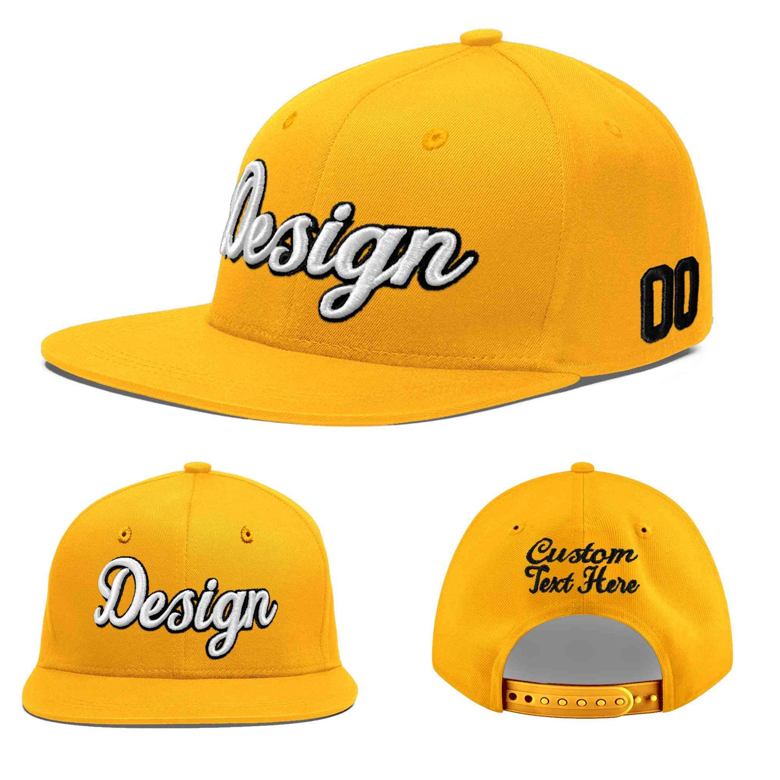 Custom Yellow 3D Puff Embroidery Flat Embroidery Casual Sport Baseball Cap