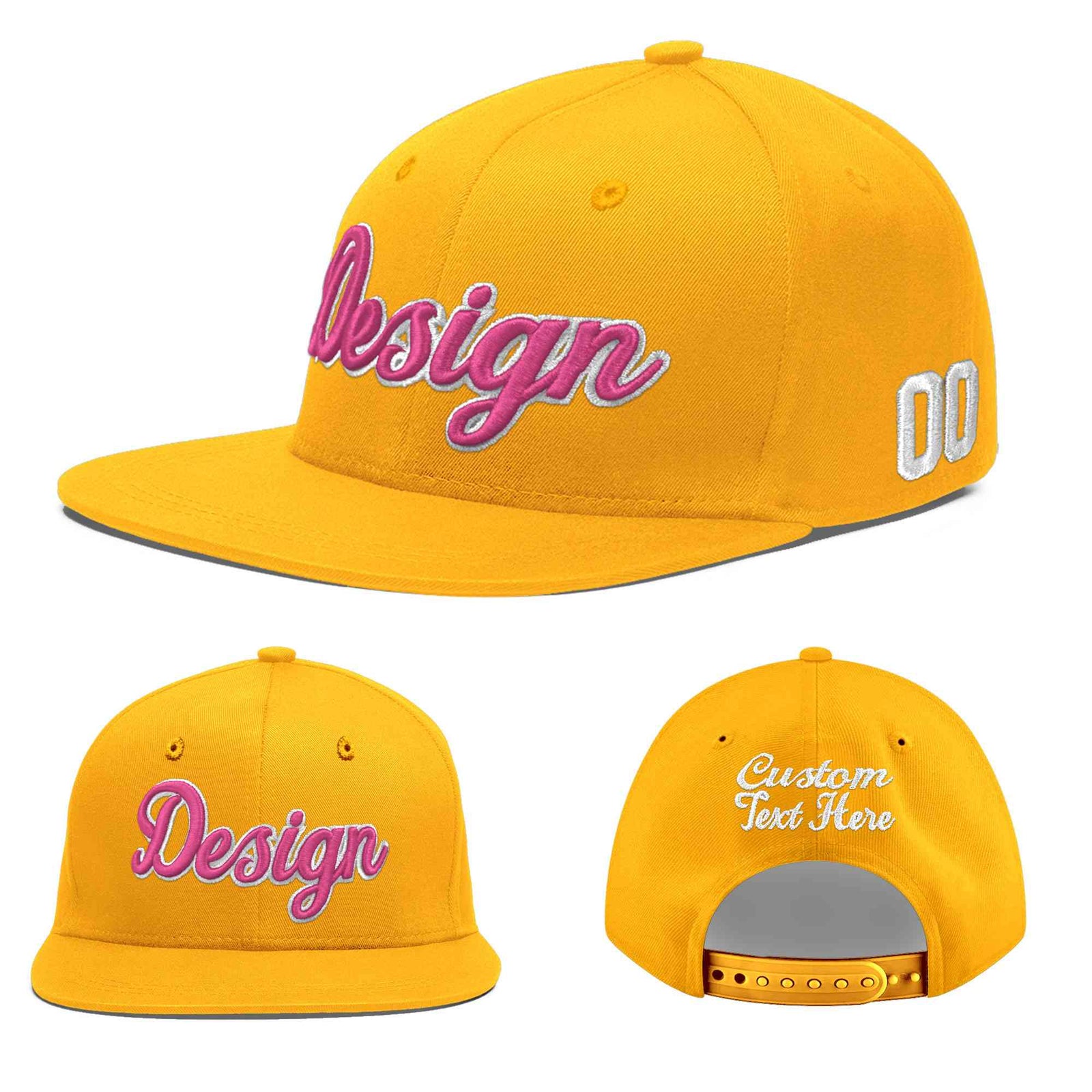 Custom Yellow 3D Puff Embroidery Flat Embroidery Casual Sport Baseball Cap
