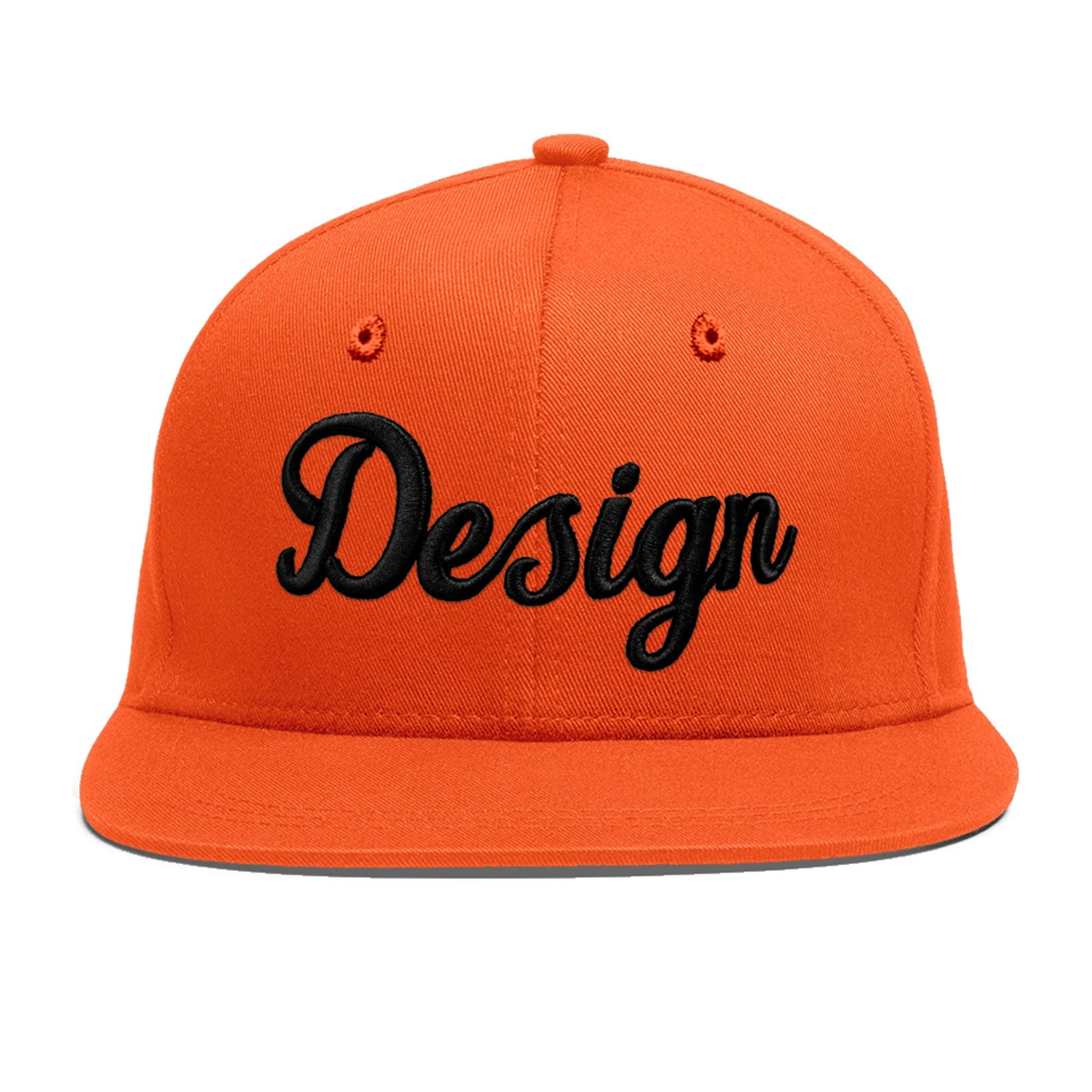 Custom Orange 3D Puff Embroidery Flat Embroidery Casual Sport Baseball Cap