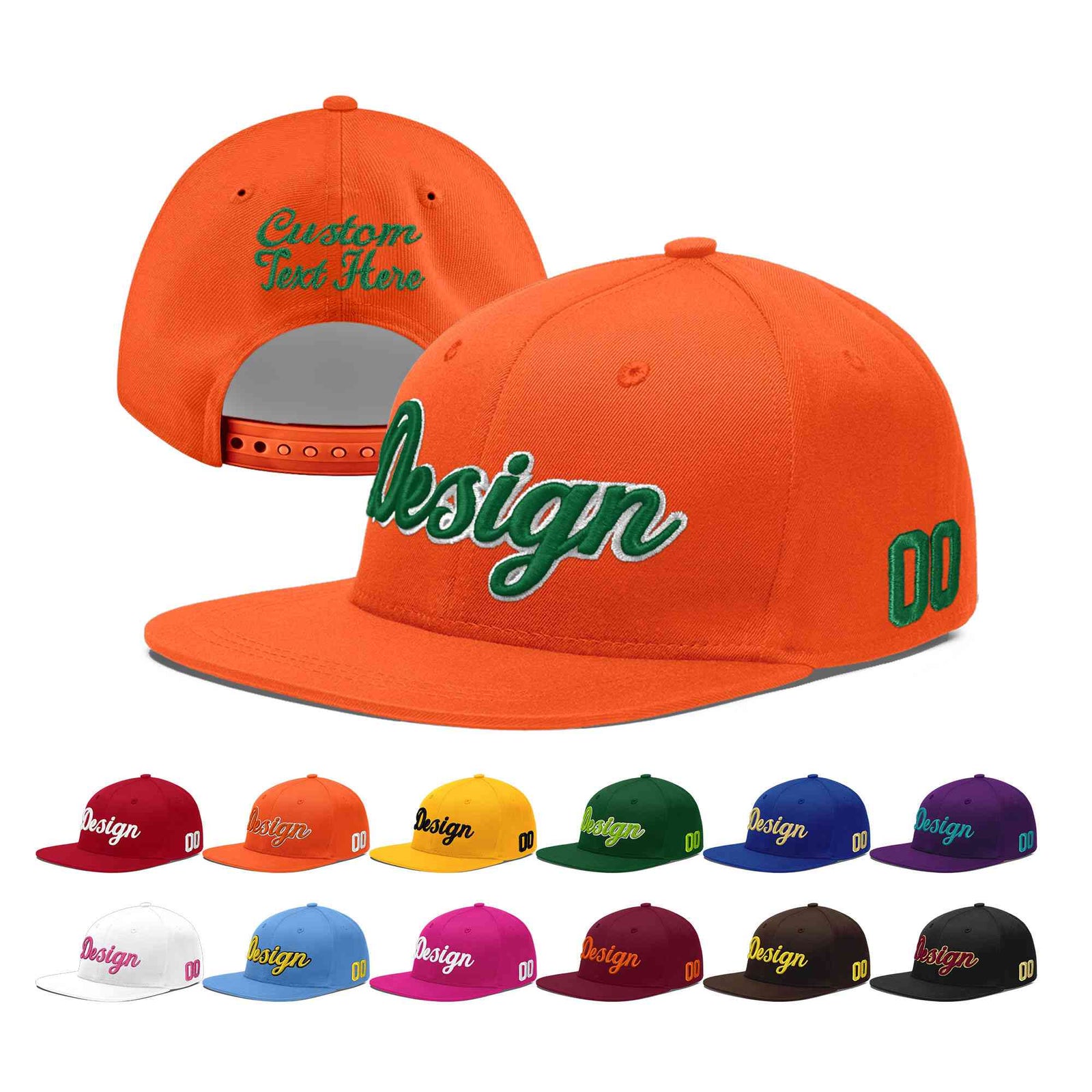 Custom Orange 3D Puff Embroidery Flat Embroidery Casual Sport Baseball Cap