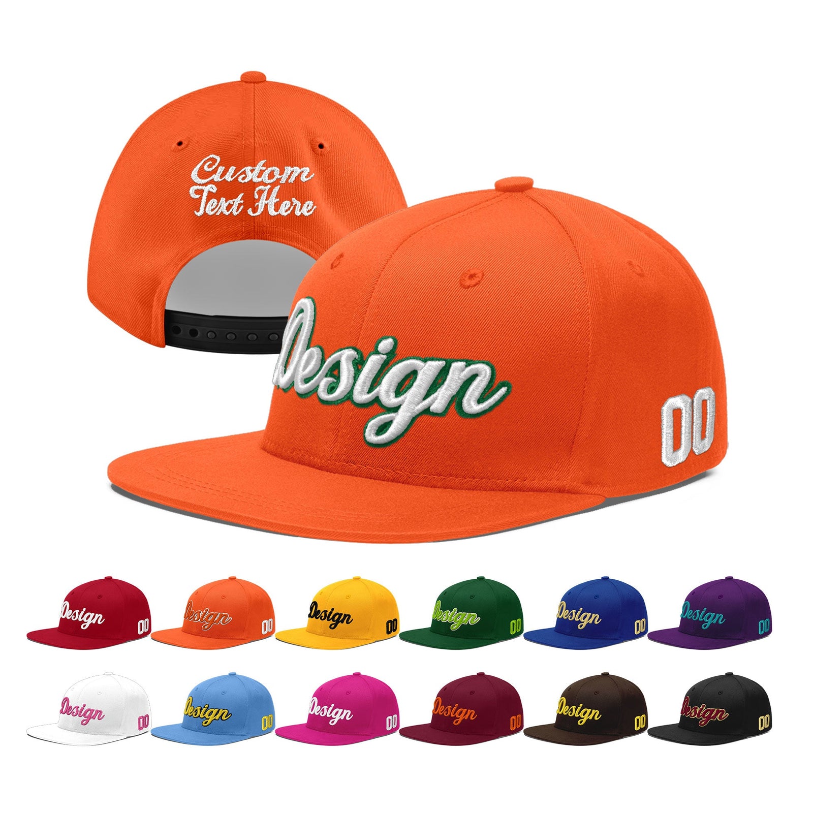 Custom Orange 3D Puff Embroidery Flat Embroidery Casual Sport Baseball Cap