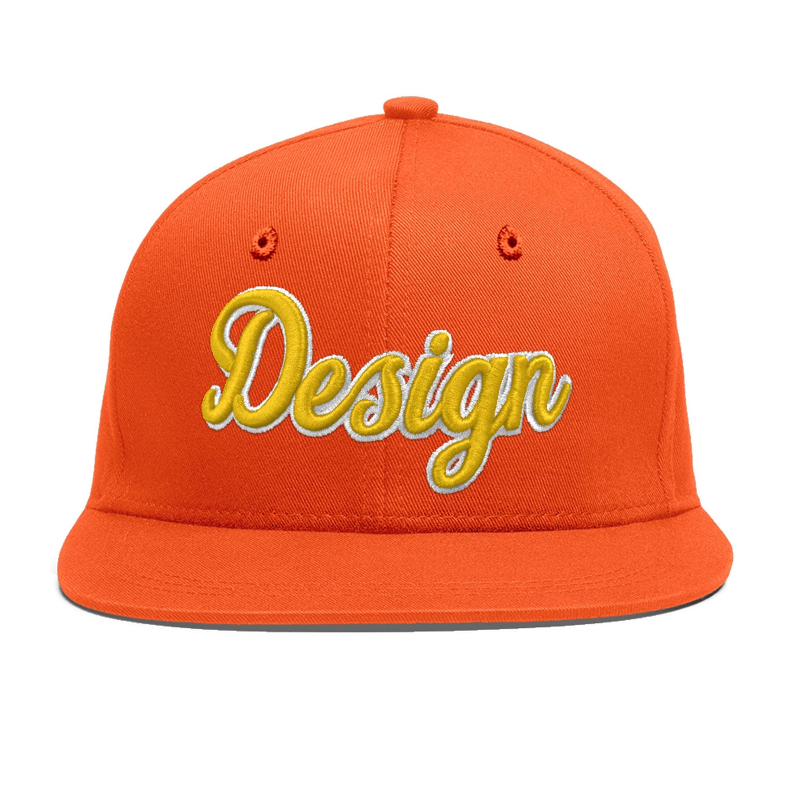 Custom Orange 3D Puff Embroidery Flat Embroidery Casual Sport Baseball Cap