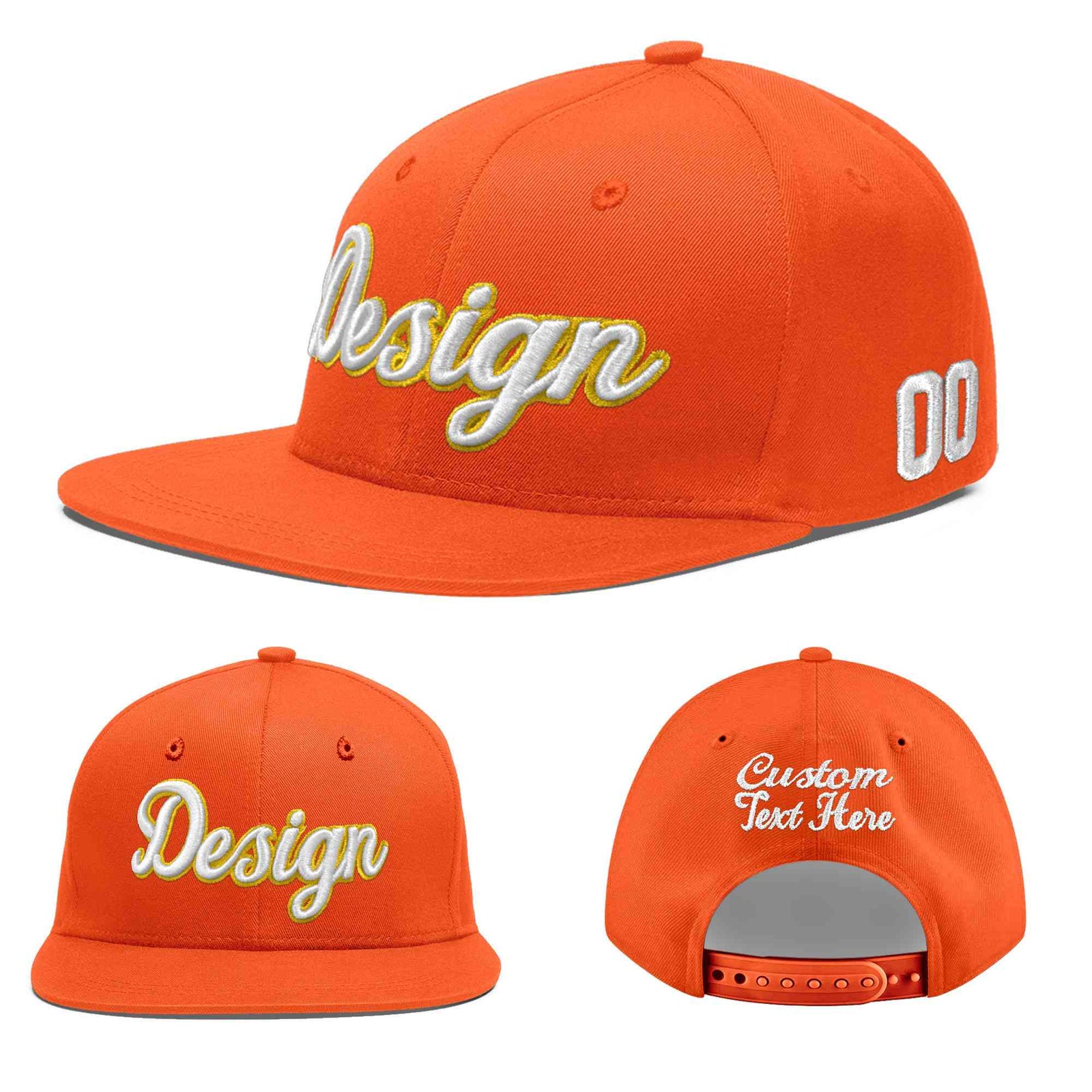 Custom Orange 3D Puff Embroidery Flat Embroidery Casual Sport Baseball Cap