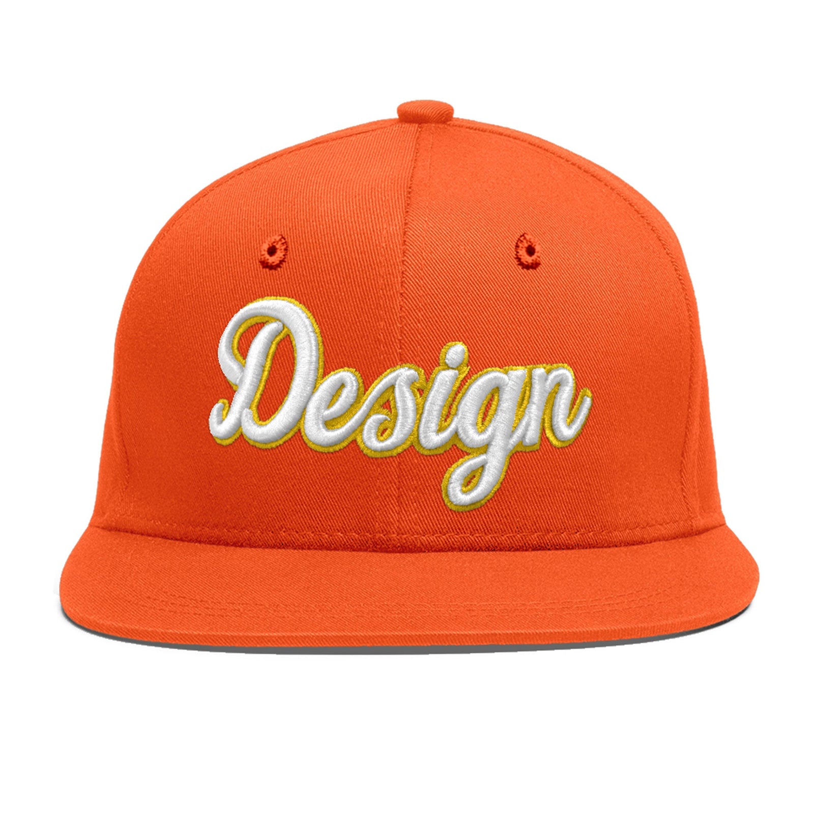 Custom Orange 3D Puff Embroidery Flat Embroidery Casual Sport Baseball Cap