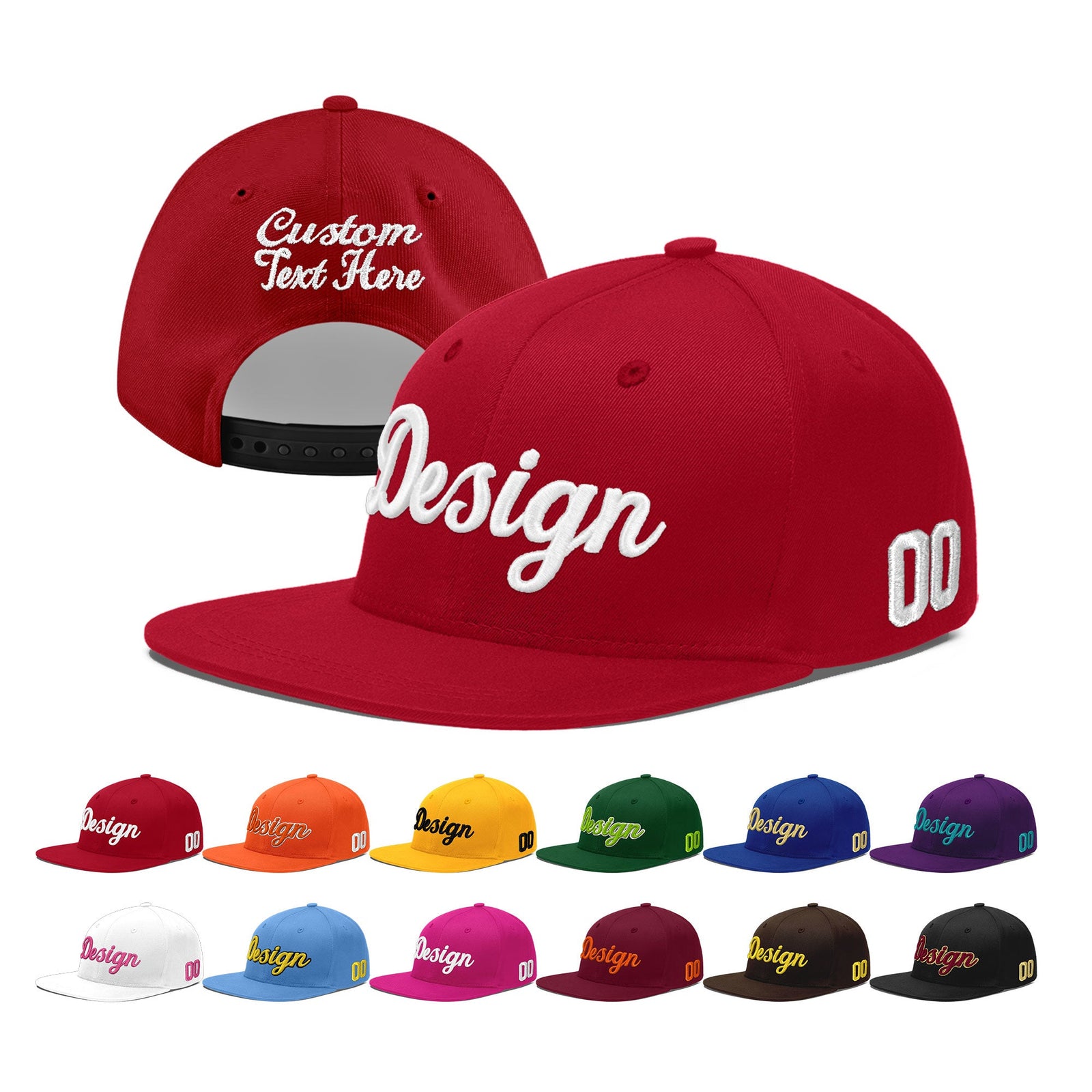 Custom Red 3D Puff Embroidery Flat Embroidery Casual Sport Baseball Cap