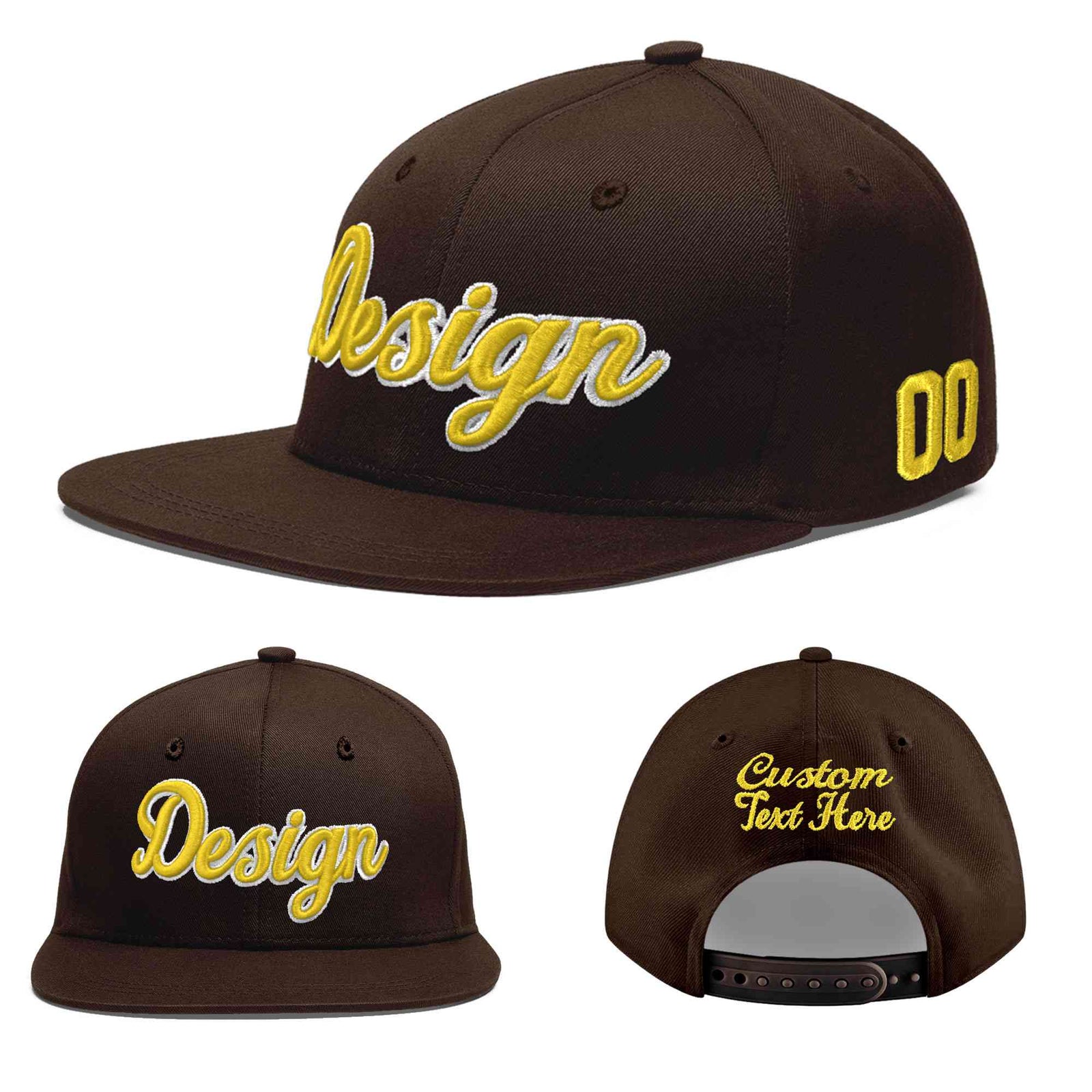 Custom Brown 3D Puff Embroidery Flat Embroidery Casual Sport Baseball Cap