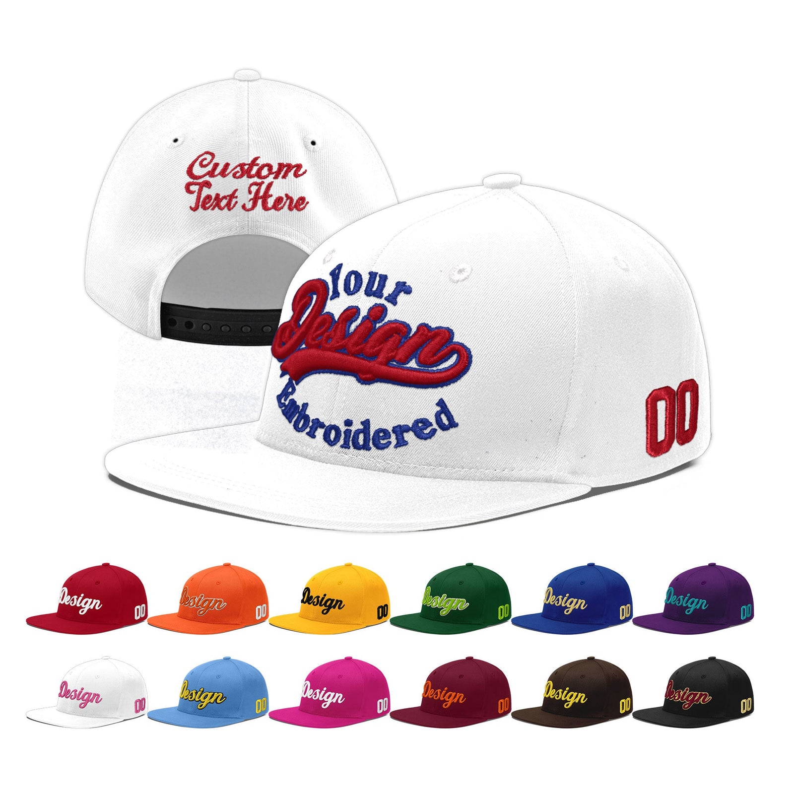 Custom White 3D Puff Embroidery Flat Embroidery Casual Sport Baseball Cap