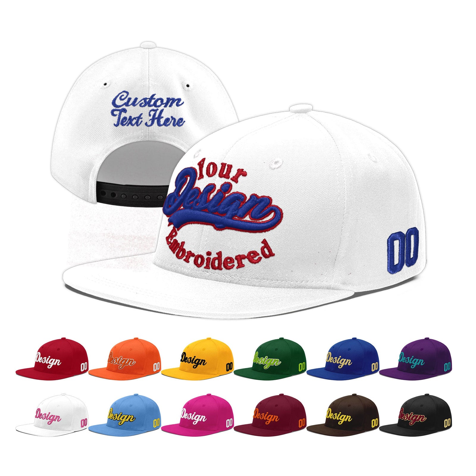 Custom White 3D Puff Embroidery Flat Embroidery Casual Sport Baseball Cap